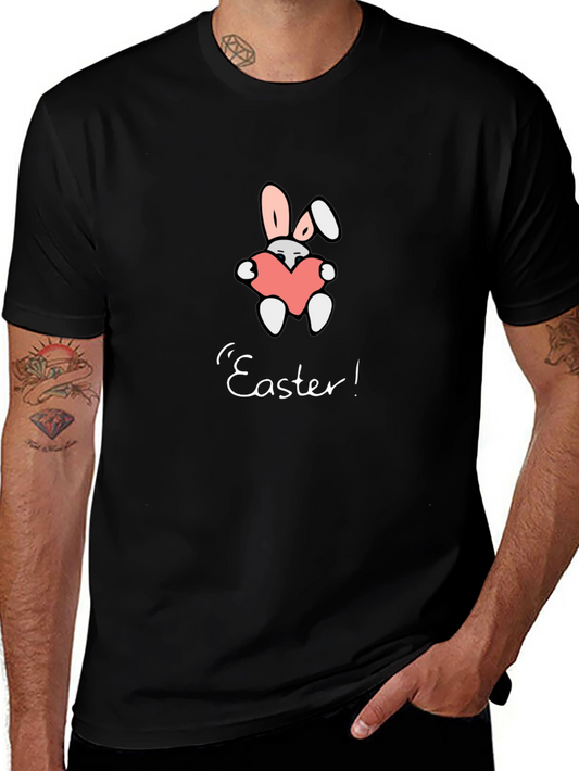 Easter Bunny Heart Graphic Tee - Black Casual T-Shirt