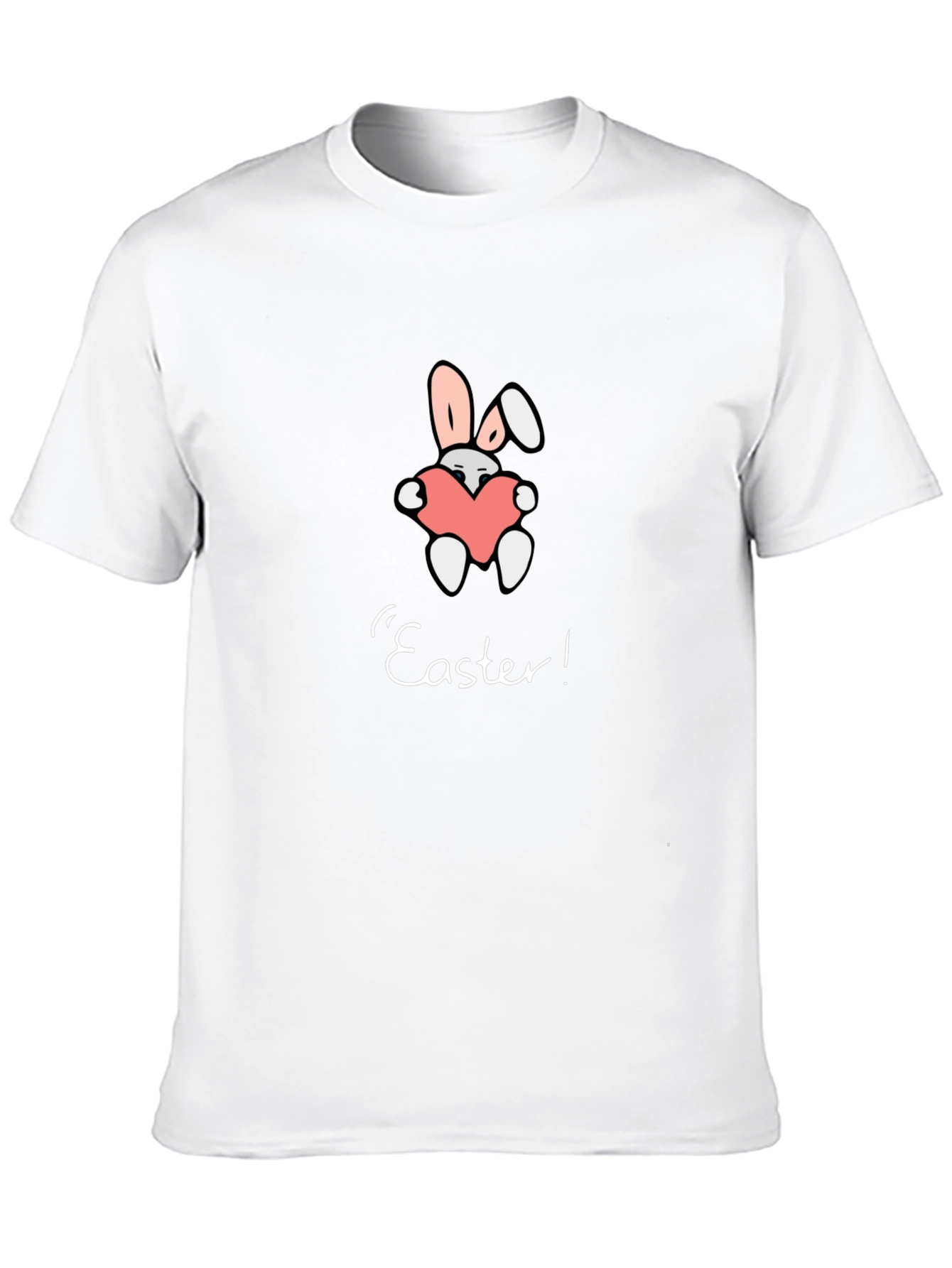 Easter Bunny Heart Graphic Tee - Black Casual T-Shirt