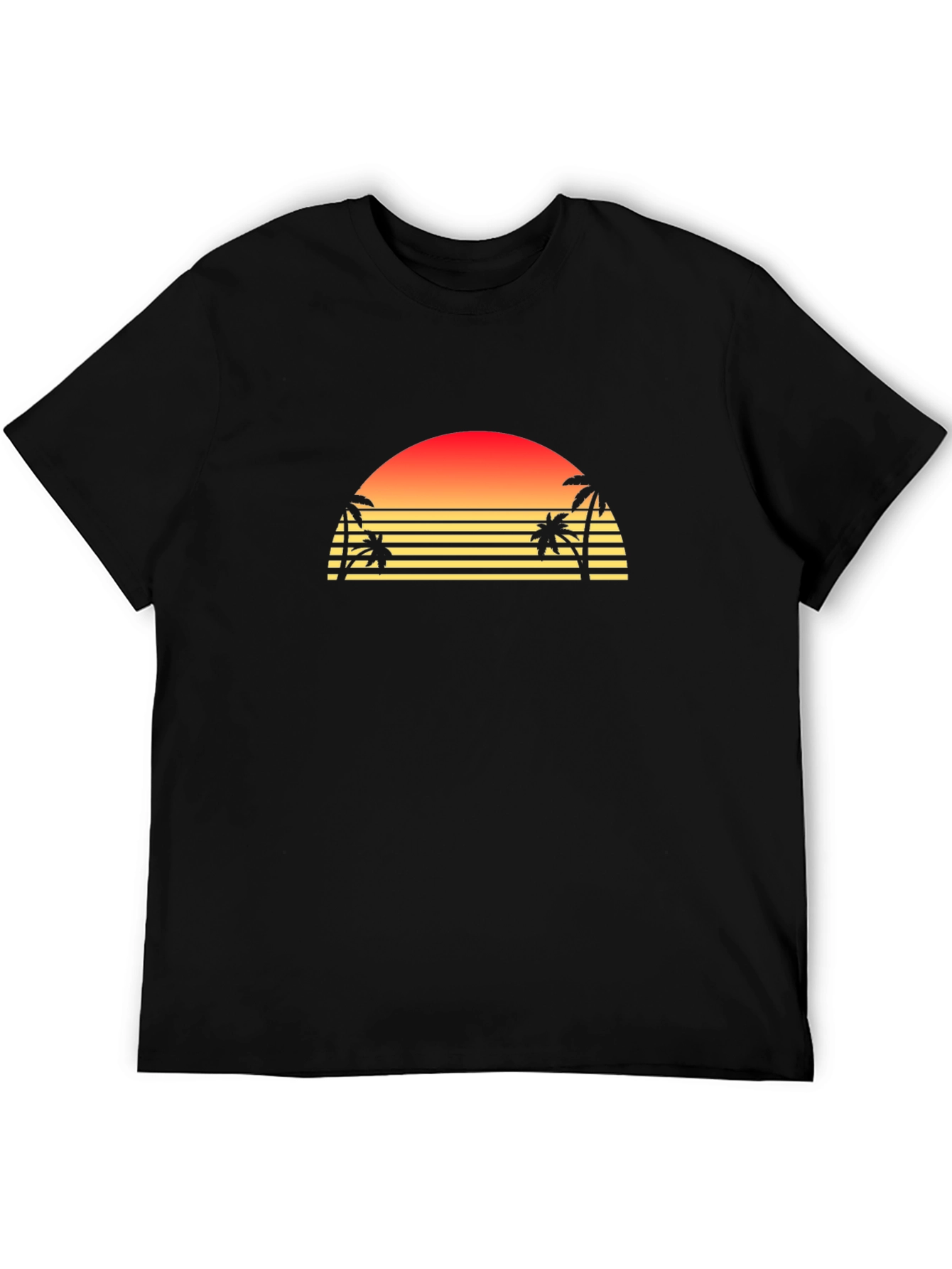 Retro Sunset Palm Tree Graphic T-Shirt - Black
