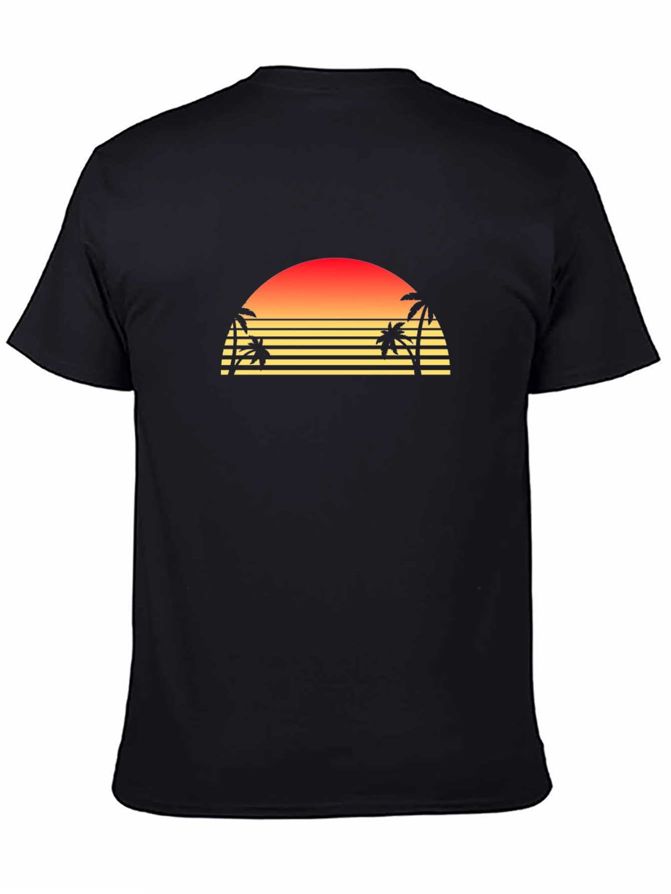 Retro Sunset Palm Tree Graphic T-Shirt - Black