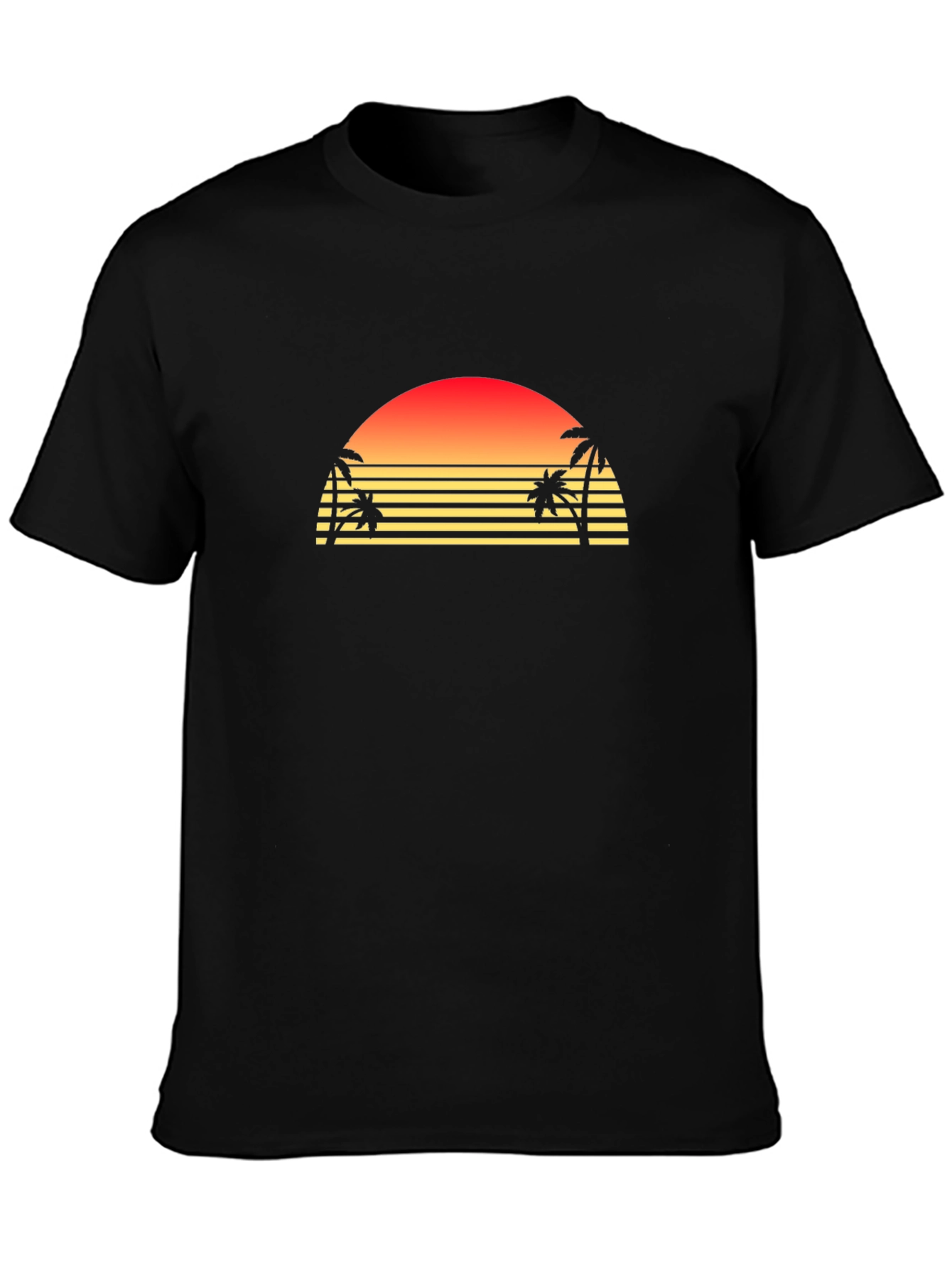 Retro Sunset Palm Tree Graphic T-Shirt - Black