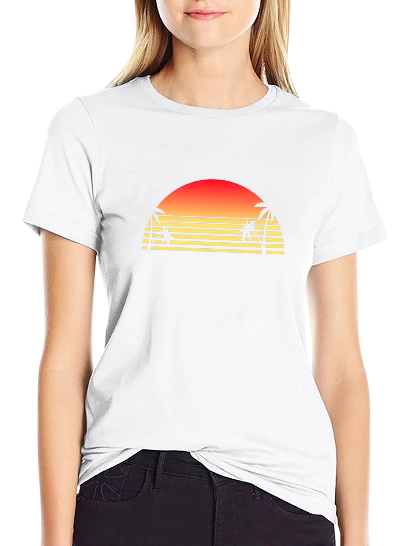 Retro Sunset Palm Tree Graphic T-Shirt - Black