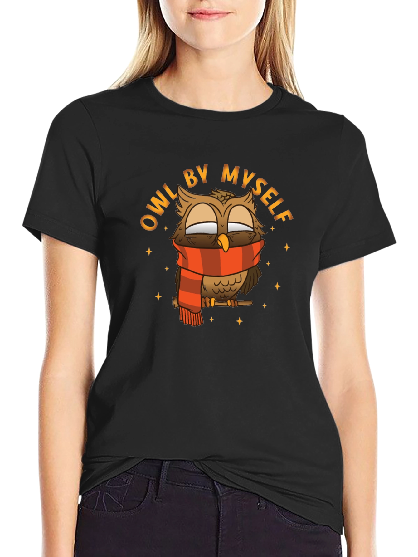 Owl By Myself Black Graphic Tee