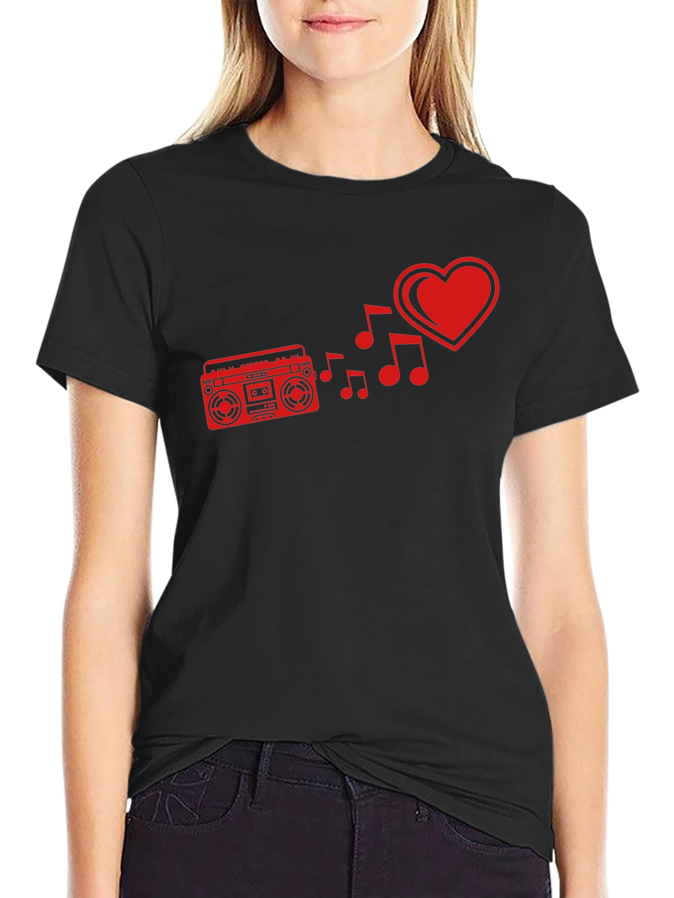 Retro Music Lover Tee - Heart Boombox Design