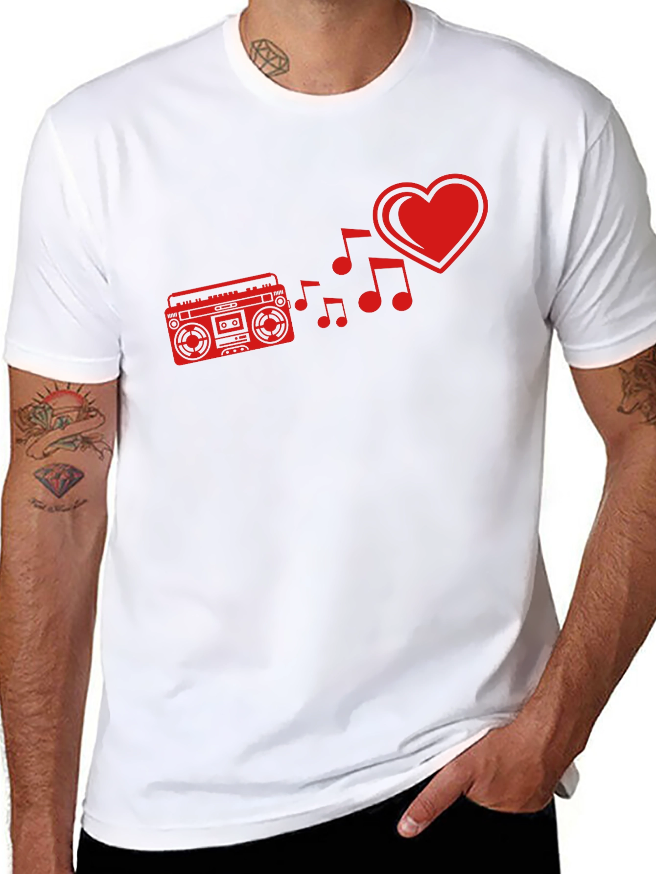Retro Music Lover Tee - Heart Boombox Design