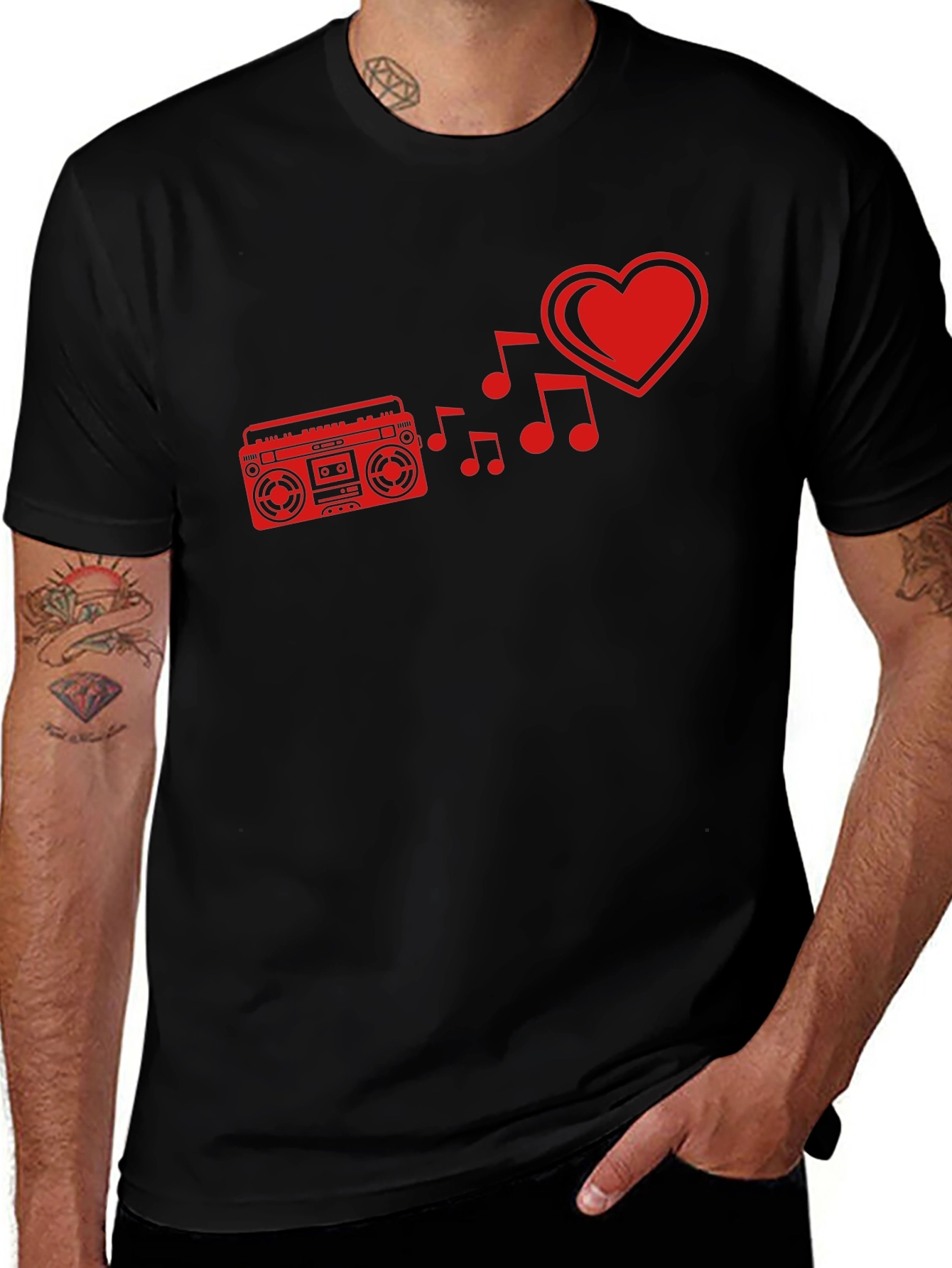 Retro Music Lover Tee - Heart Boombox Design