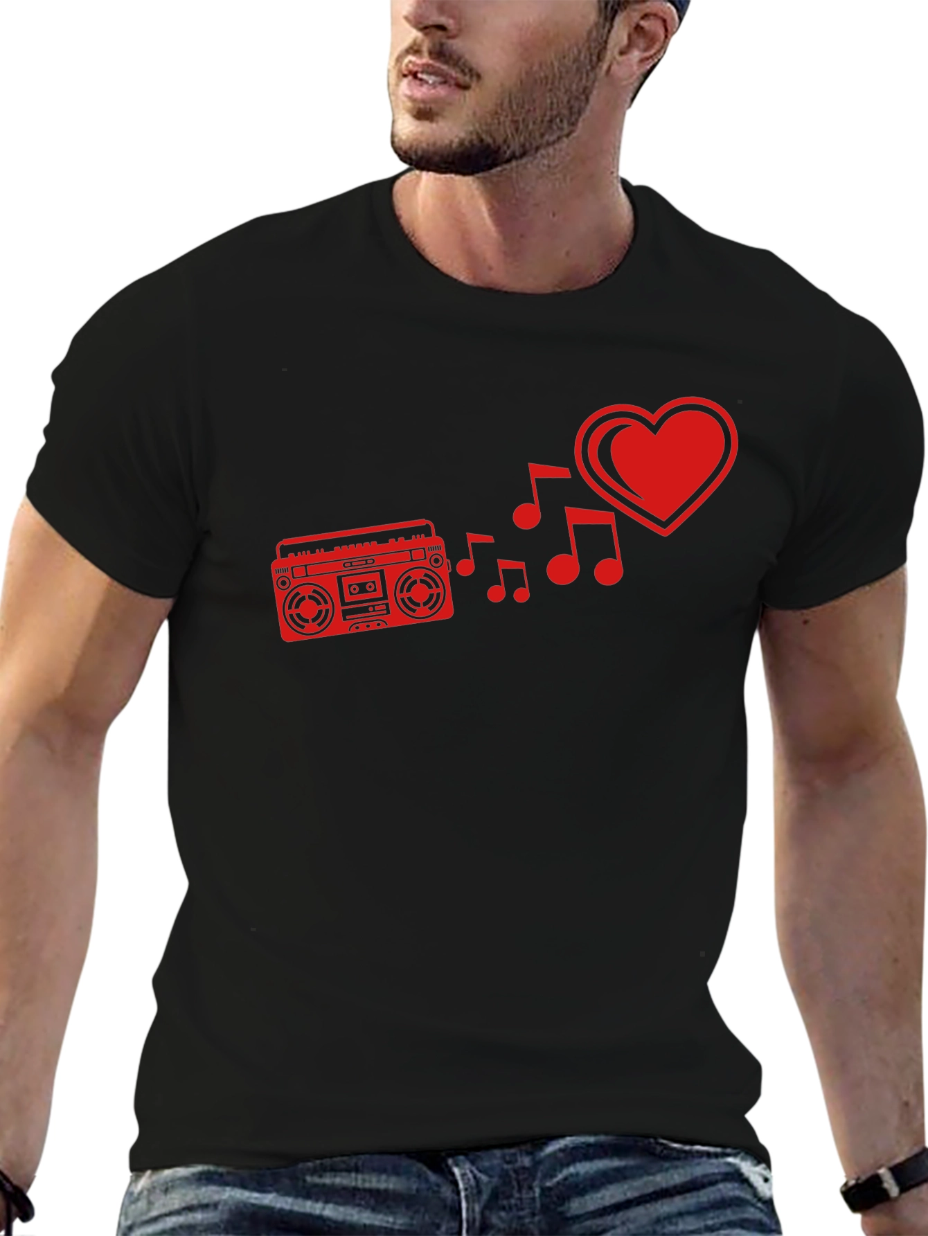 Retro Music Lover Tee - Heart Boombox Design