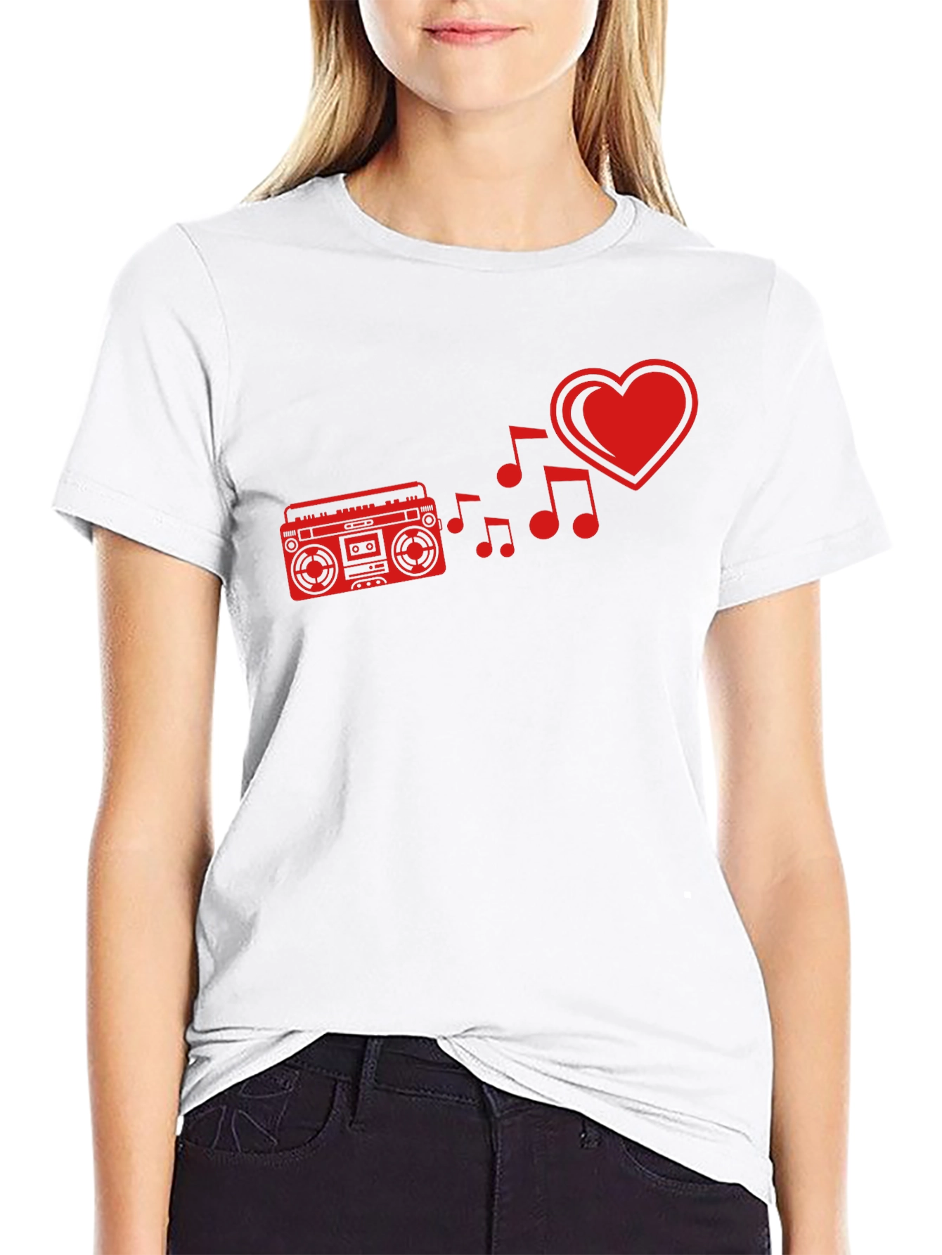Retro Music Lover Tee - Heart Boombox Design