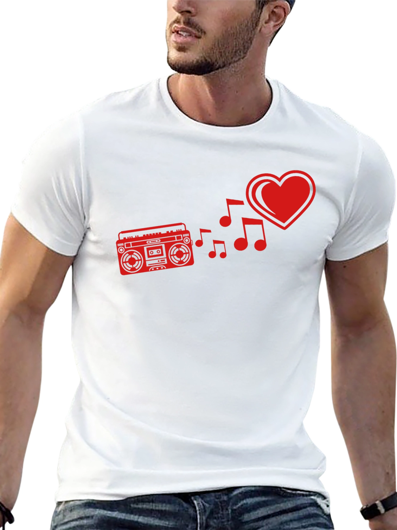 Retro Music Lover Tee - Heart Boombox Design