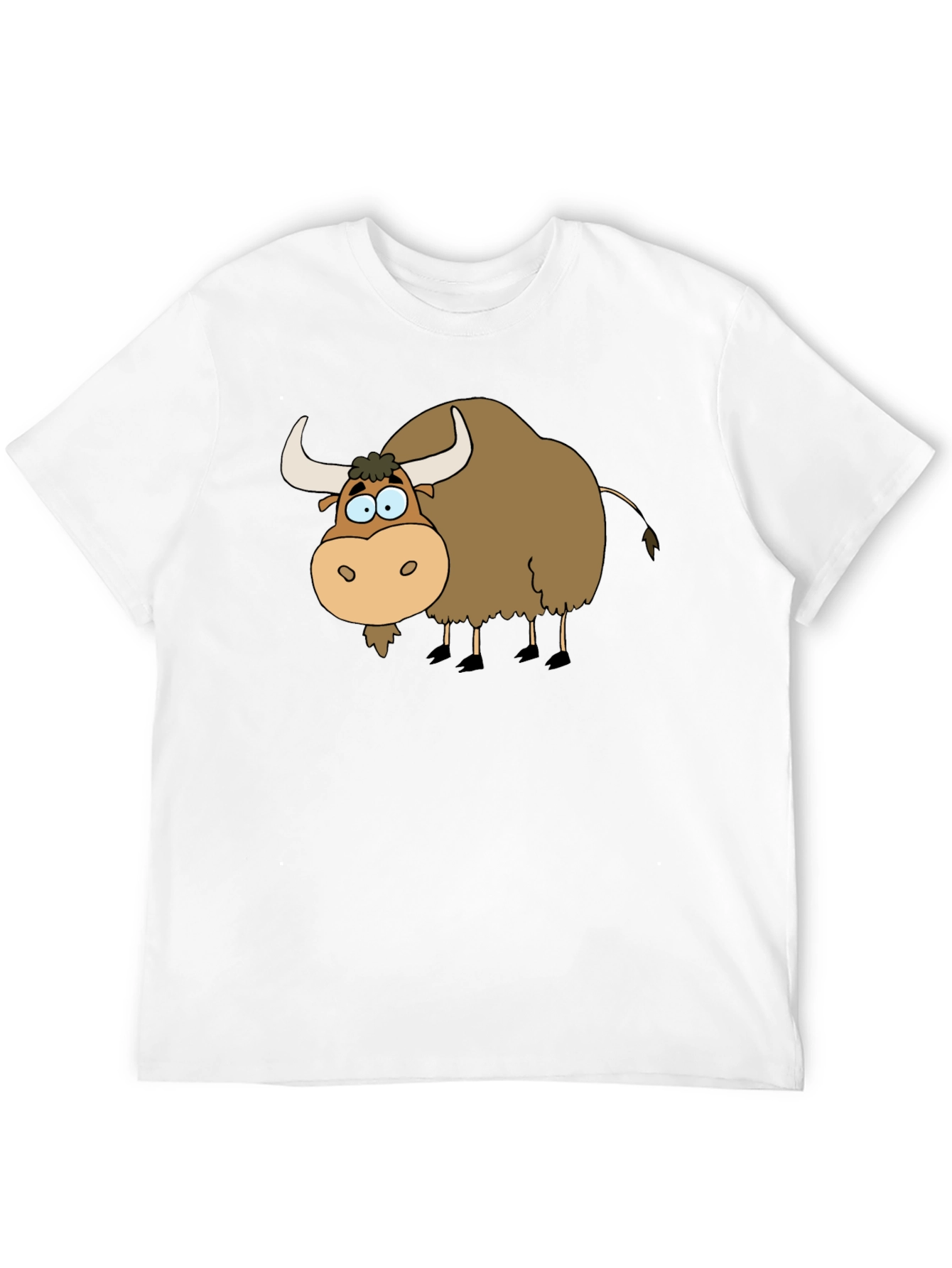 Cartoon Yak Graphic Tee - Black Cotton T-Shirt