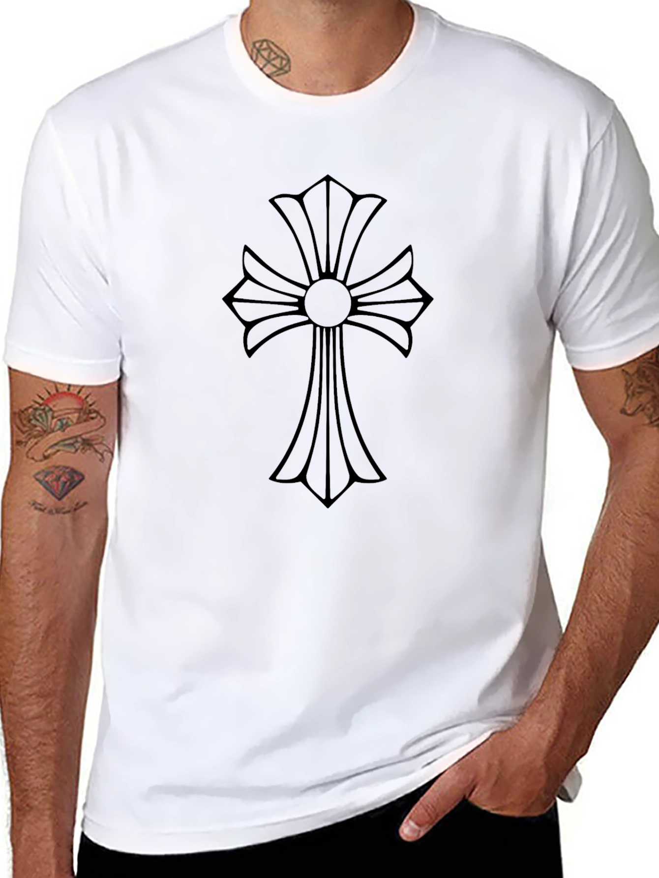 Mens Black T-Shirt with Cross Design