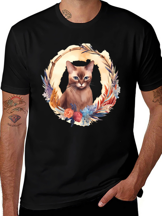 Cat Floral Wreath Graphic Tee - Stylish Comfort