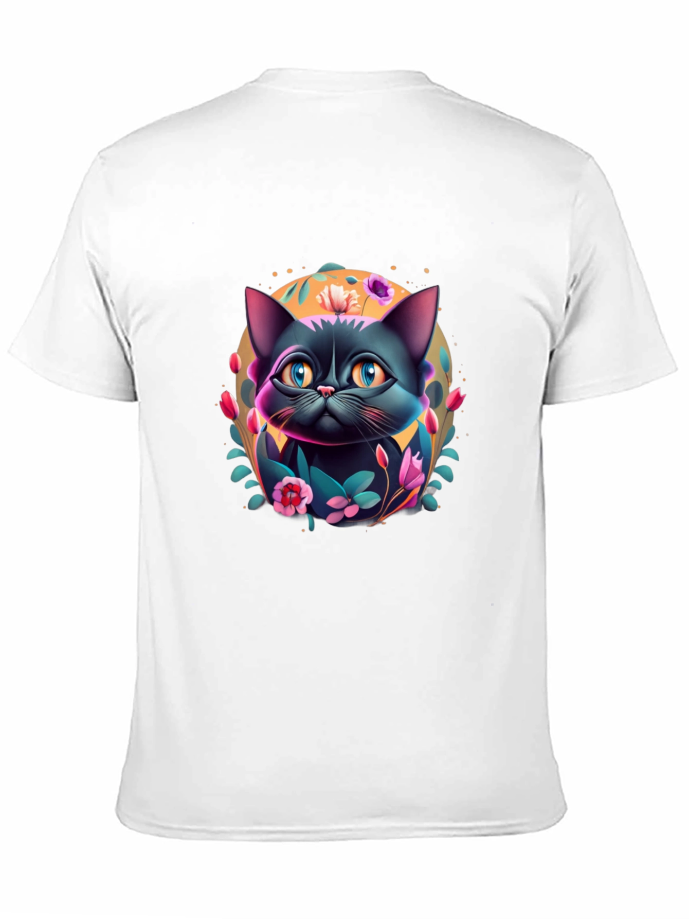 Floral Cat Graphic T-Shirt - Black
