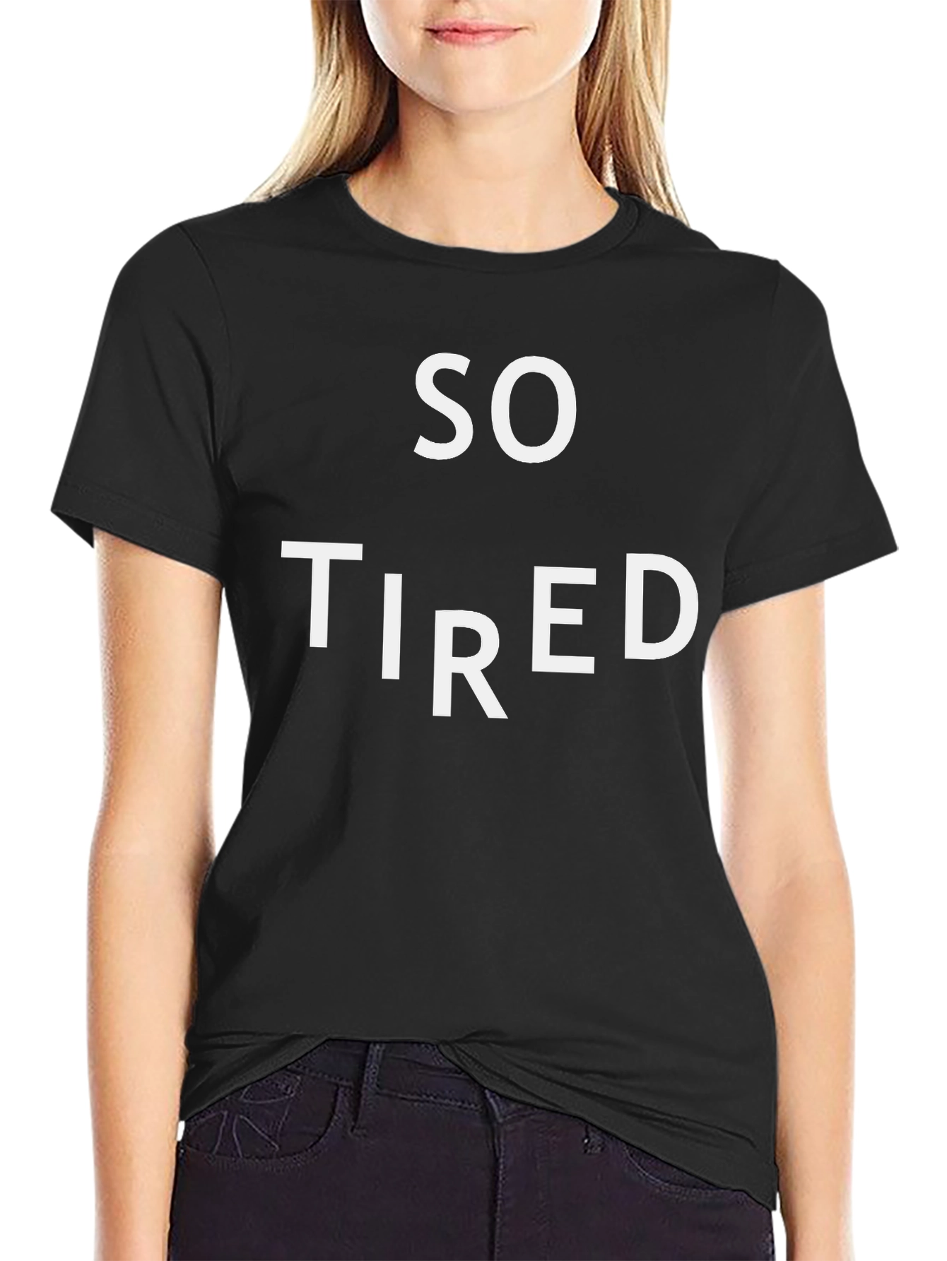So Tired Graphic Tee - Black Cotton T-Shirt