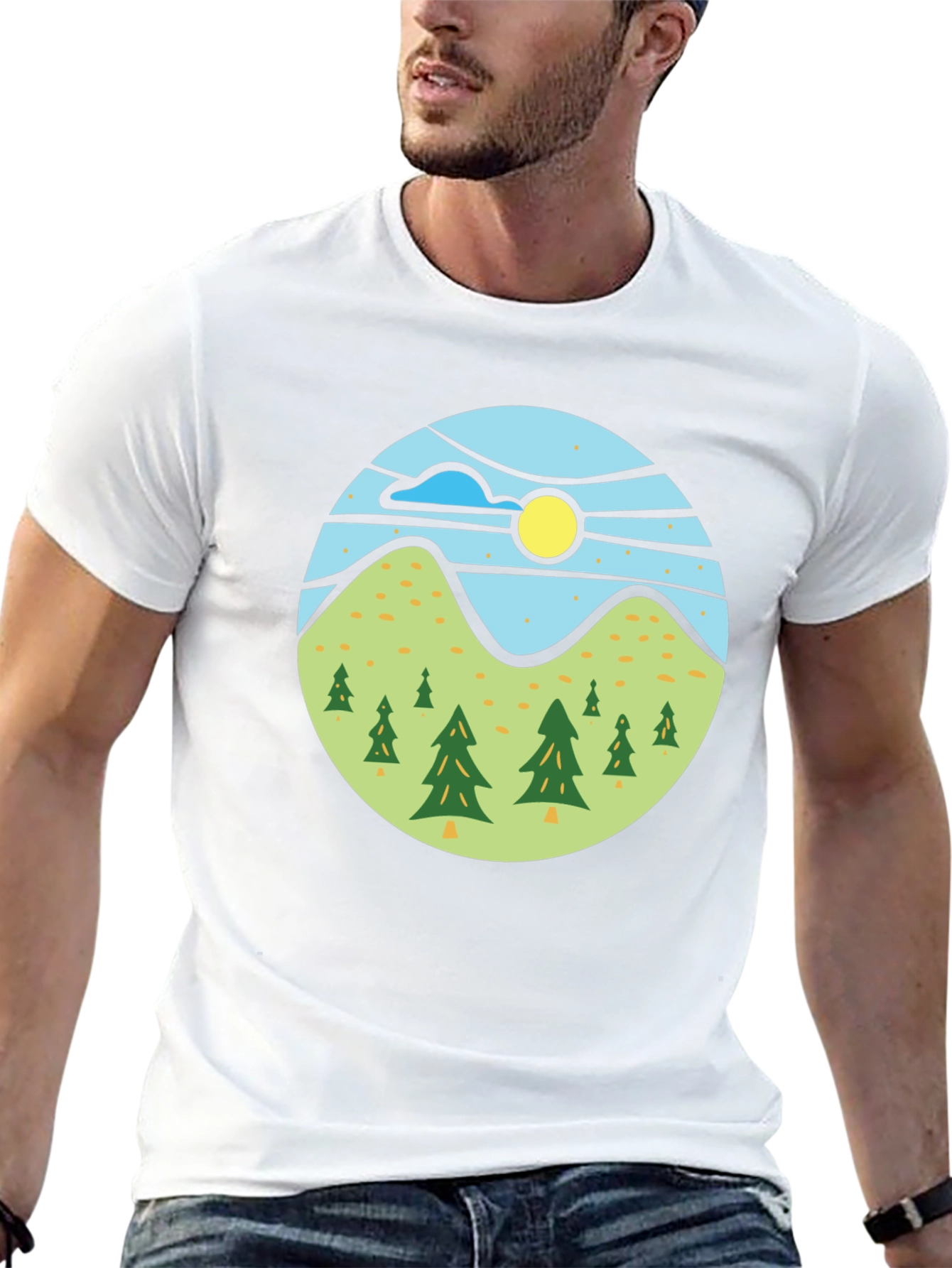 Nature Scene Graphic Tee - Black Casual T-Shirt