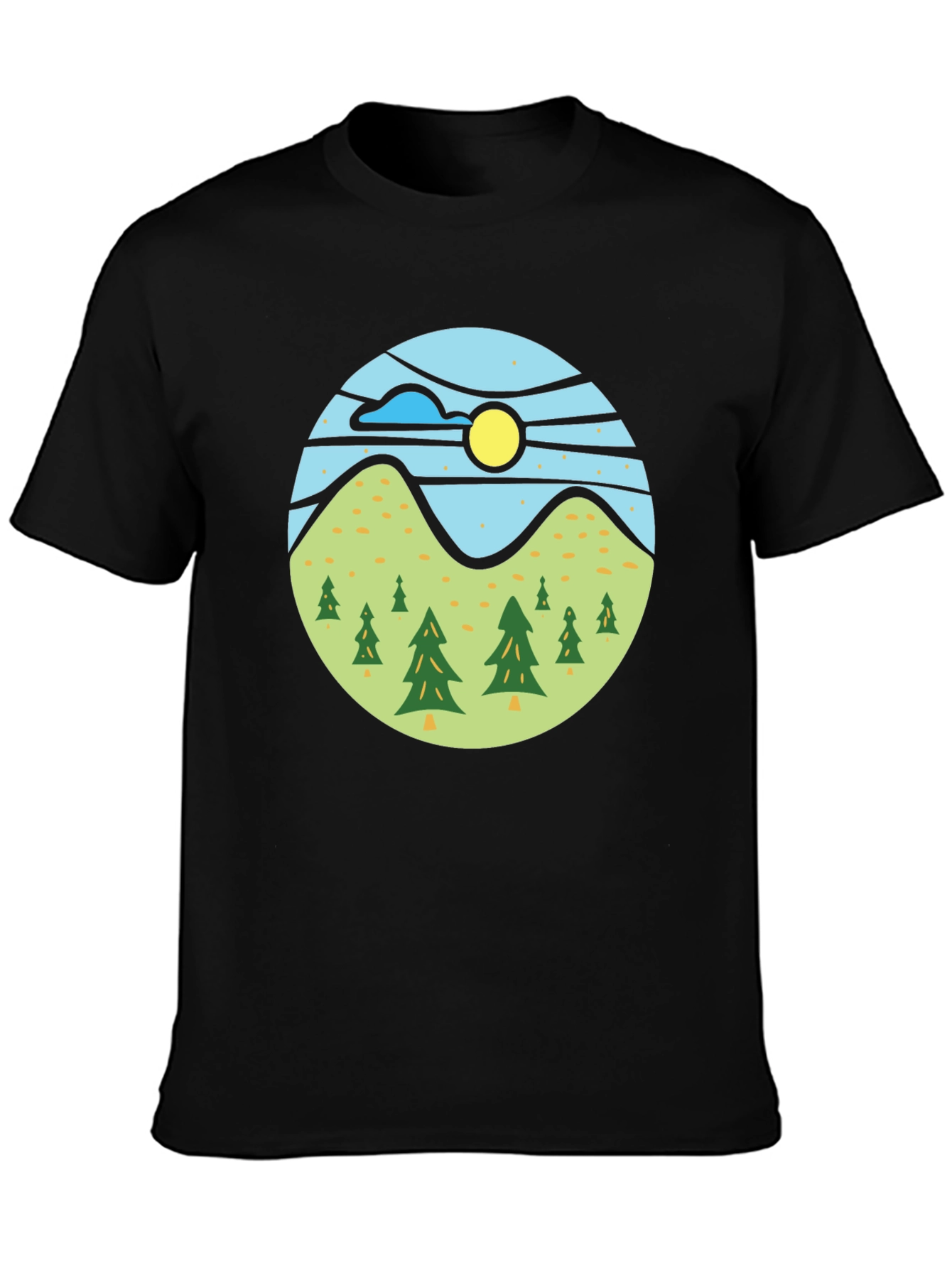 Nature Scene Graphic Tee - Black Casual T-Shirt