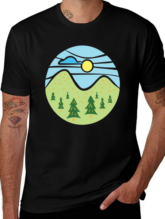 Nature Scene Graphic Tee - Black Casual T-Shirt