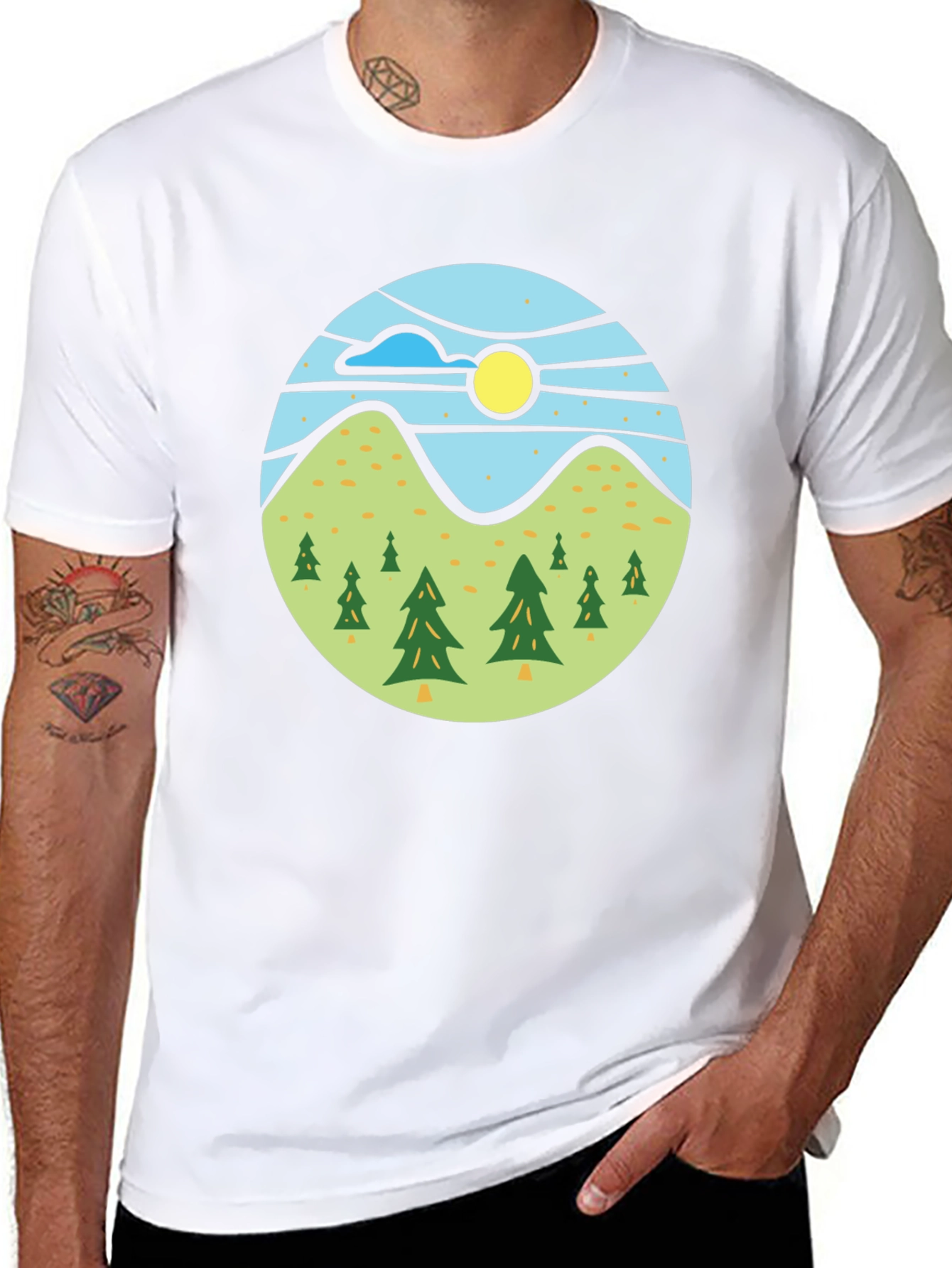 Nature Scene Graphic Tee - Black Casual T-Shirt