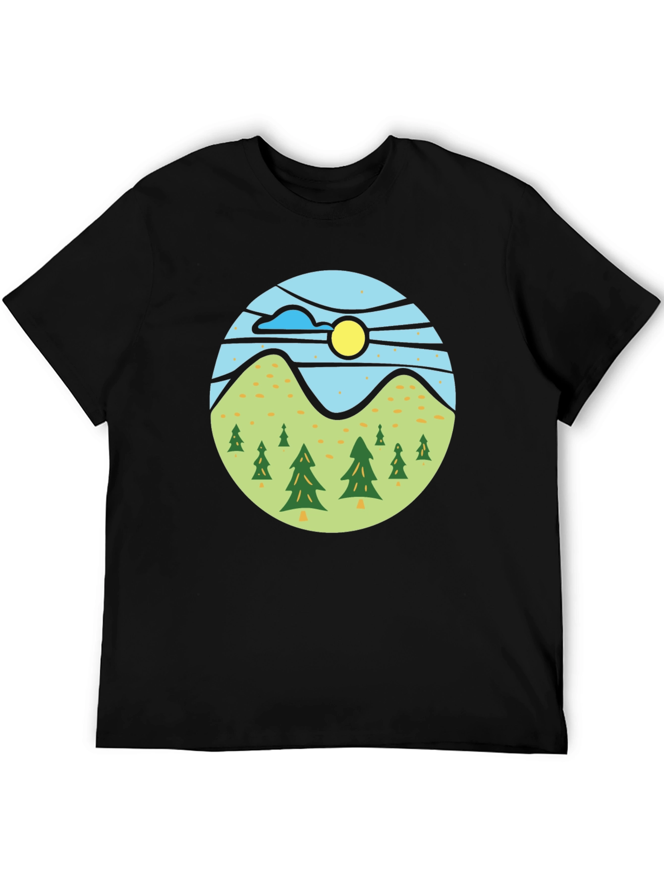 Nature Scene Graphic Tee - Black Casual T-Shirt