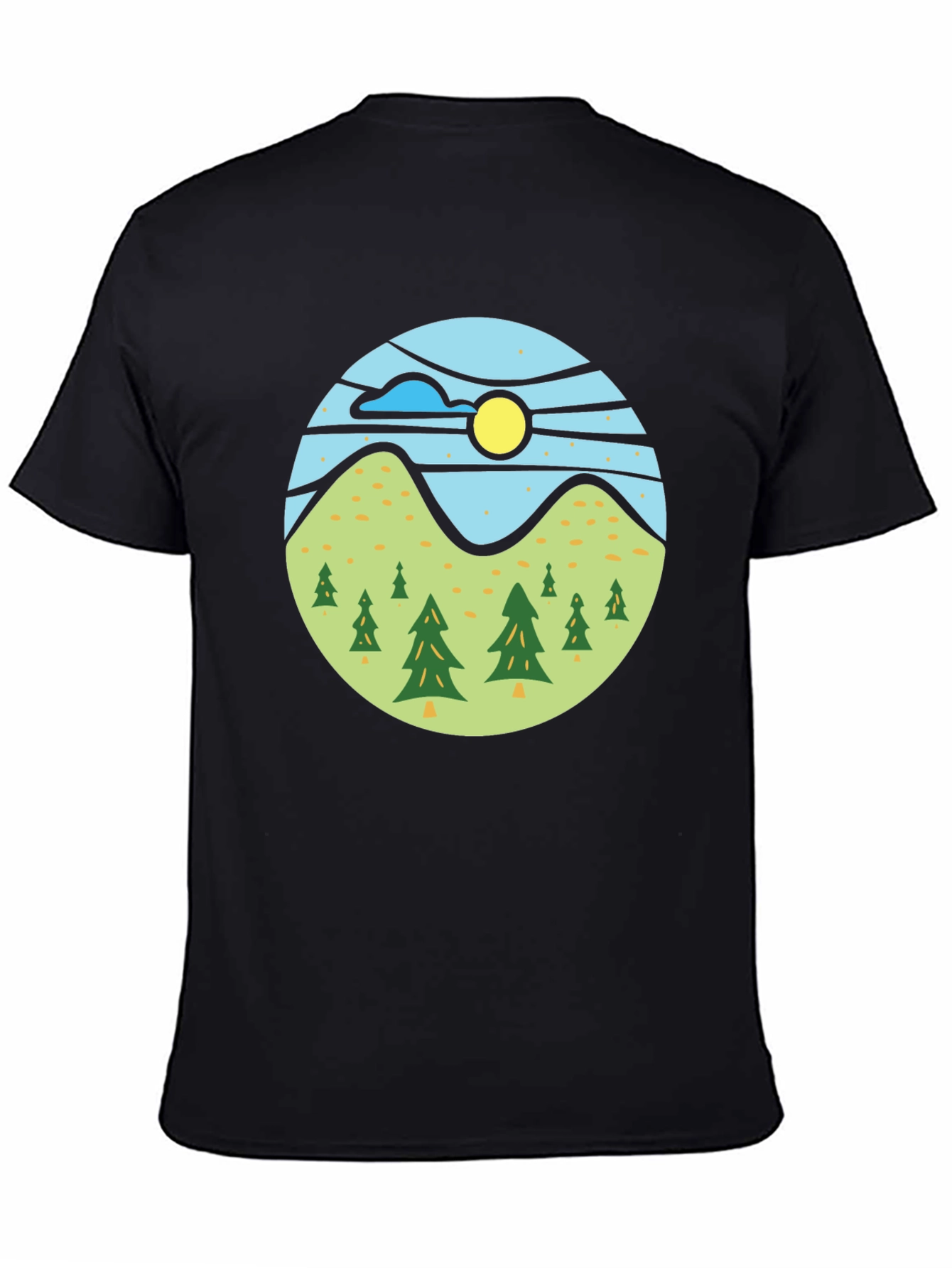 Nature Scene Graphic Tee - Black Casual T-Shirt