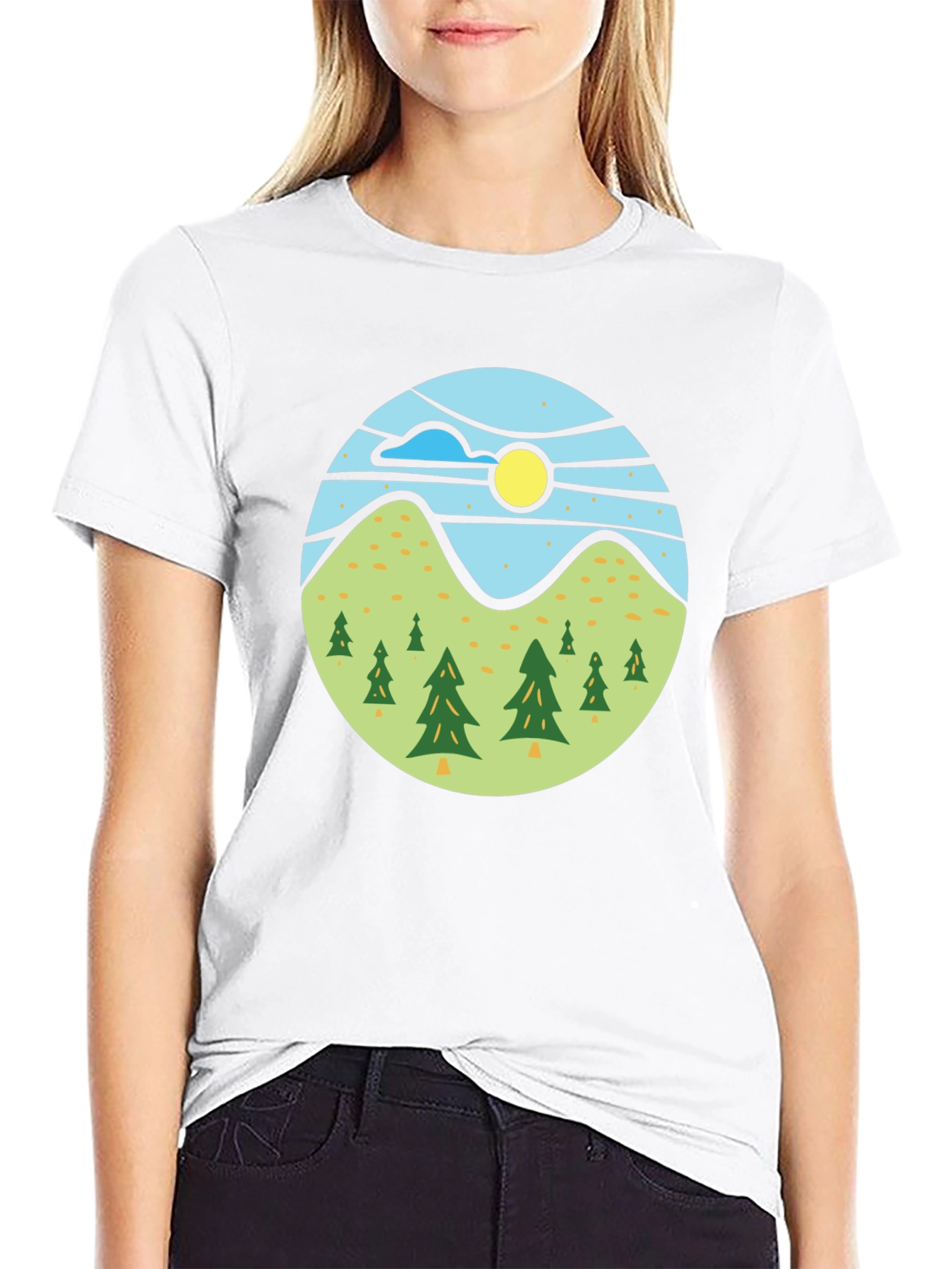 Nature Scene Graphic Tee - Black Casual T-Shirt