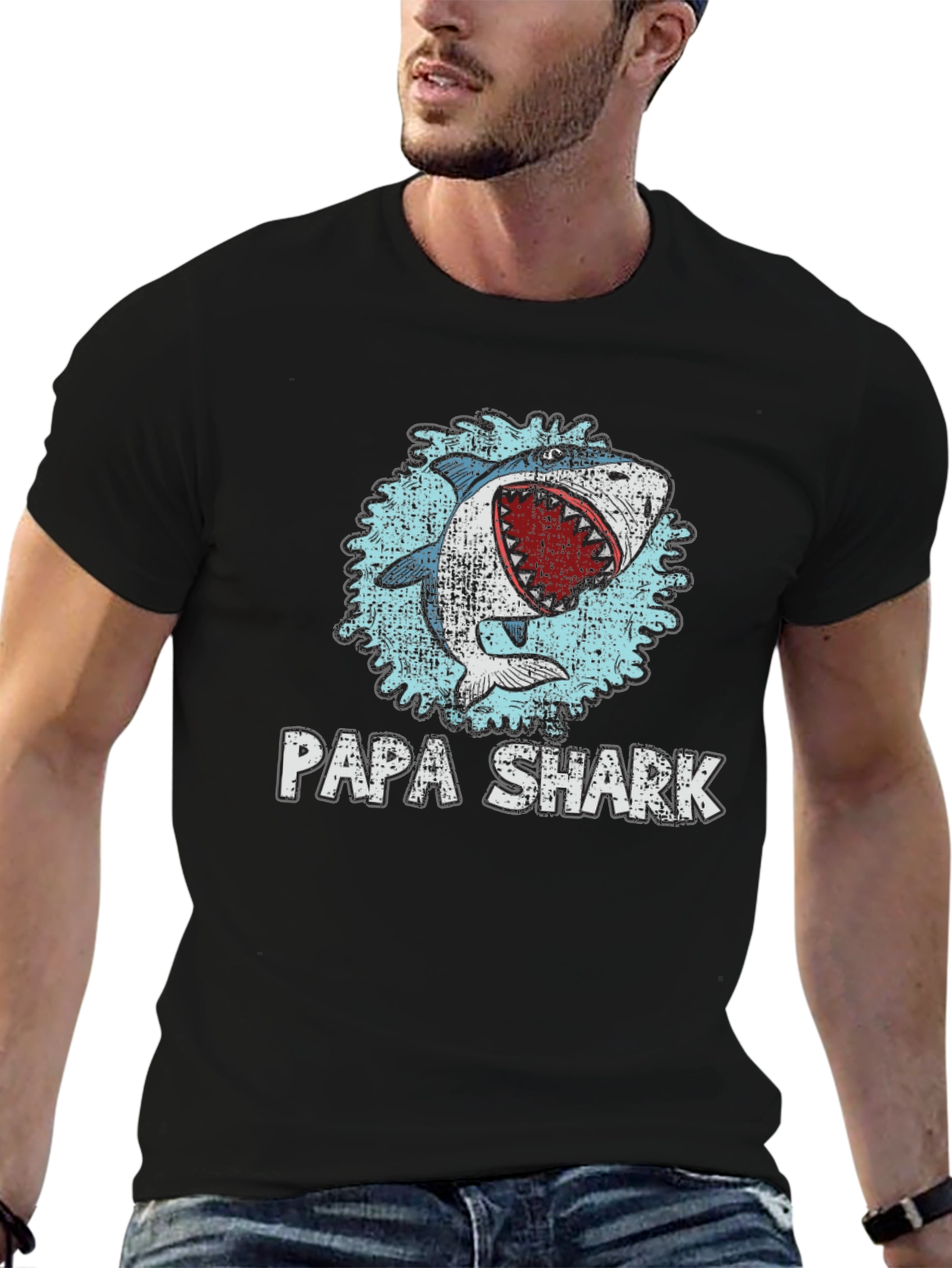 Papa Shark Graphic Print Crewneck T-Shirt