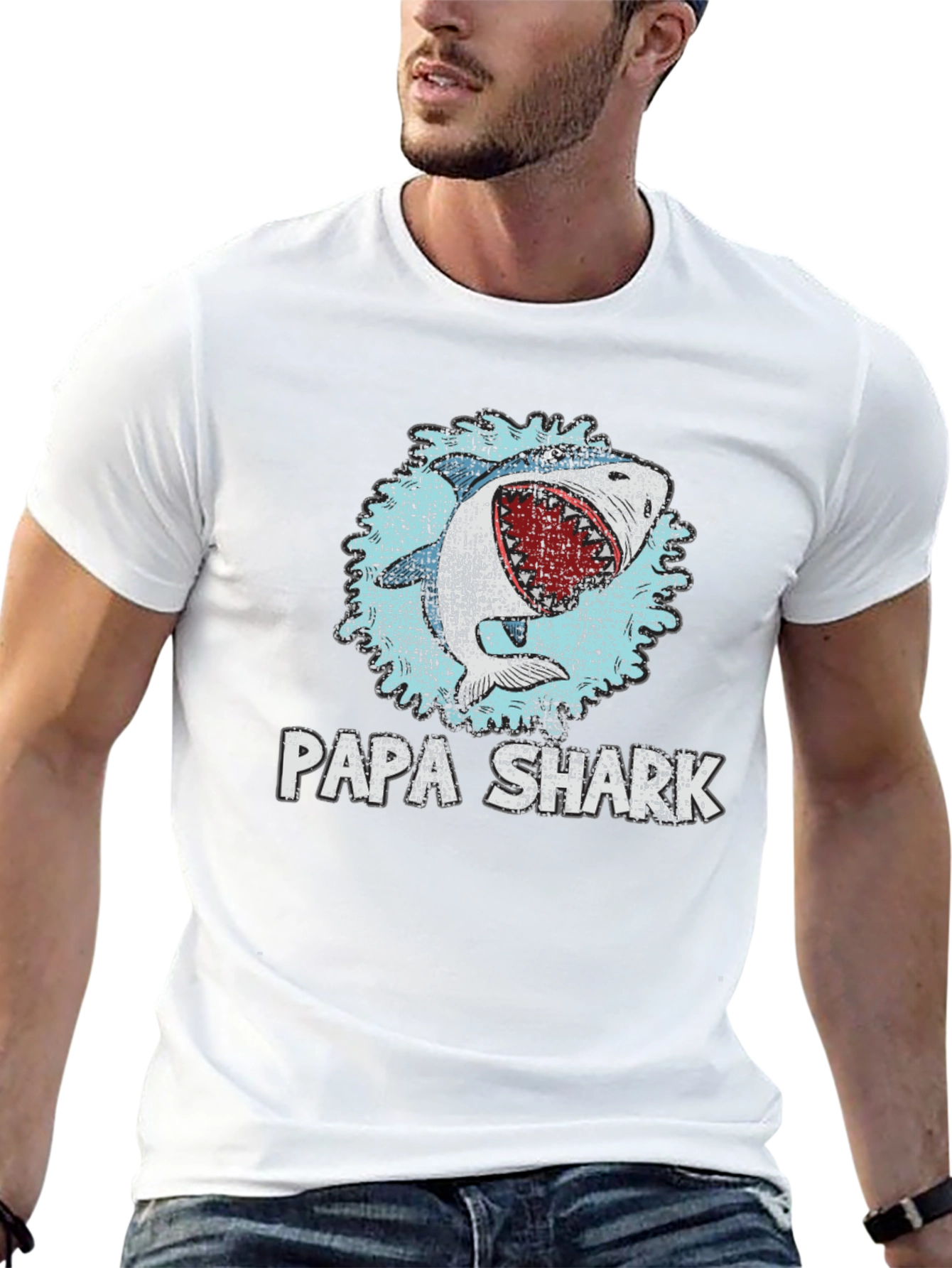 Papa Shark Graphic Print Crewneck T-Shirt