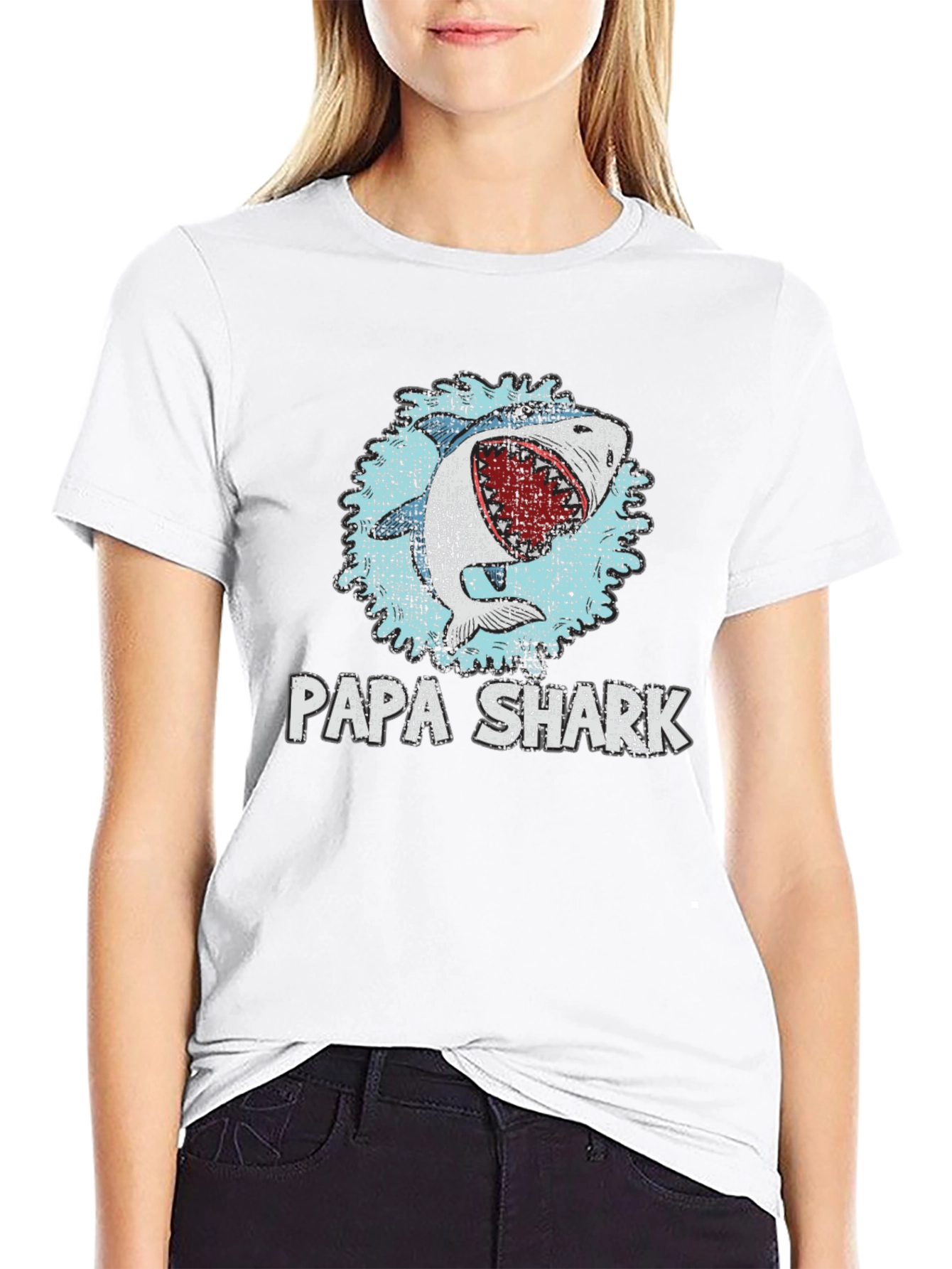 Papa Shark Graphic Print Crewneck T-Shirt
