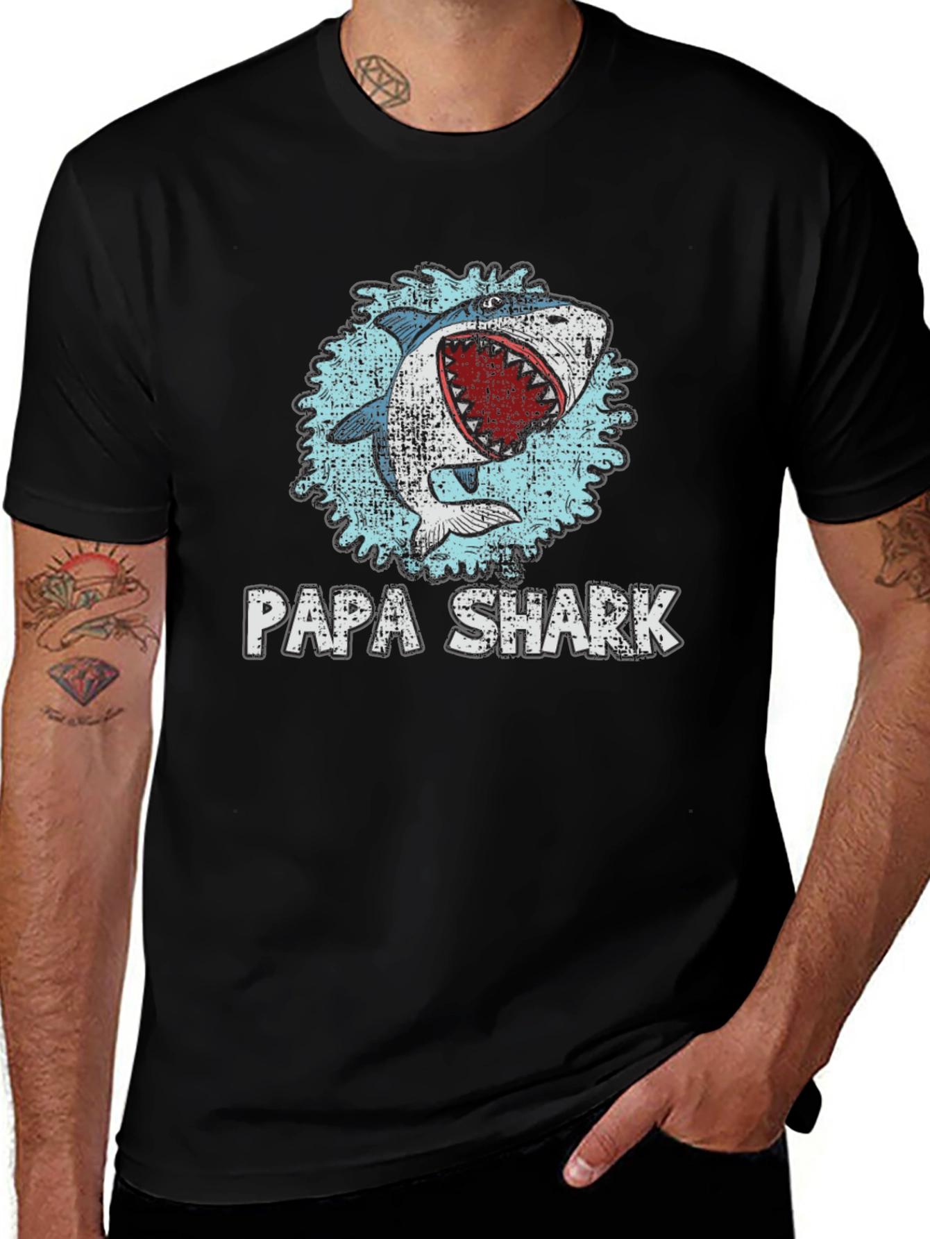 Papa Shark Graphic Print Crewneck T-Shirt