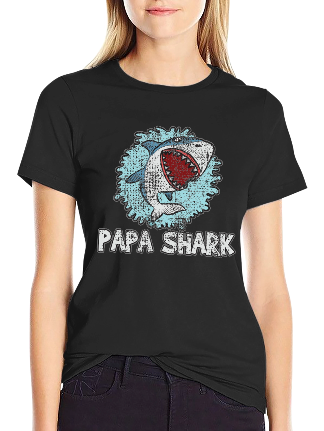 Papa Shark Graphic Print Crewneck T-Shirt