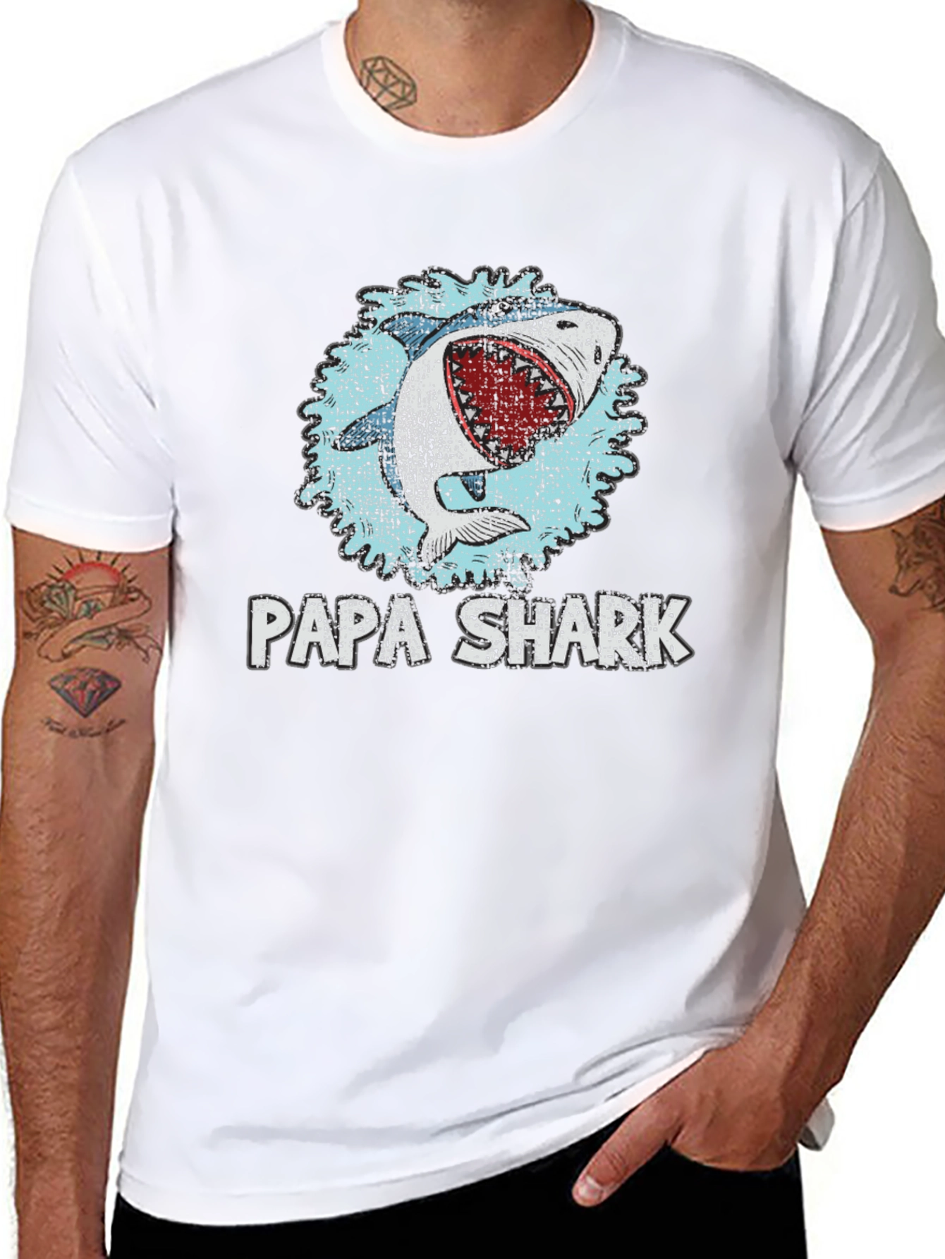 Papa Shark Graphic Print Crewneck T-Shirt