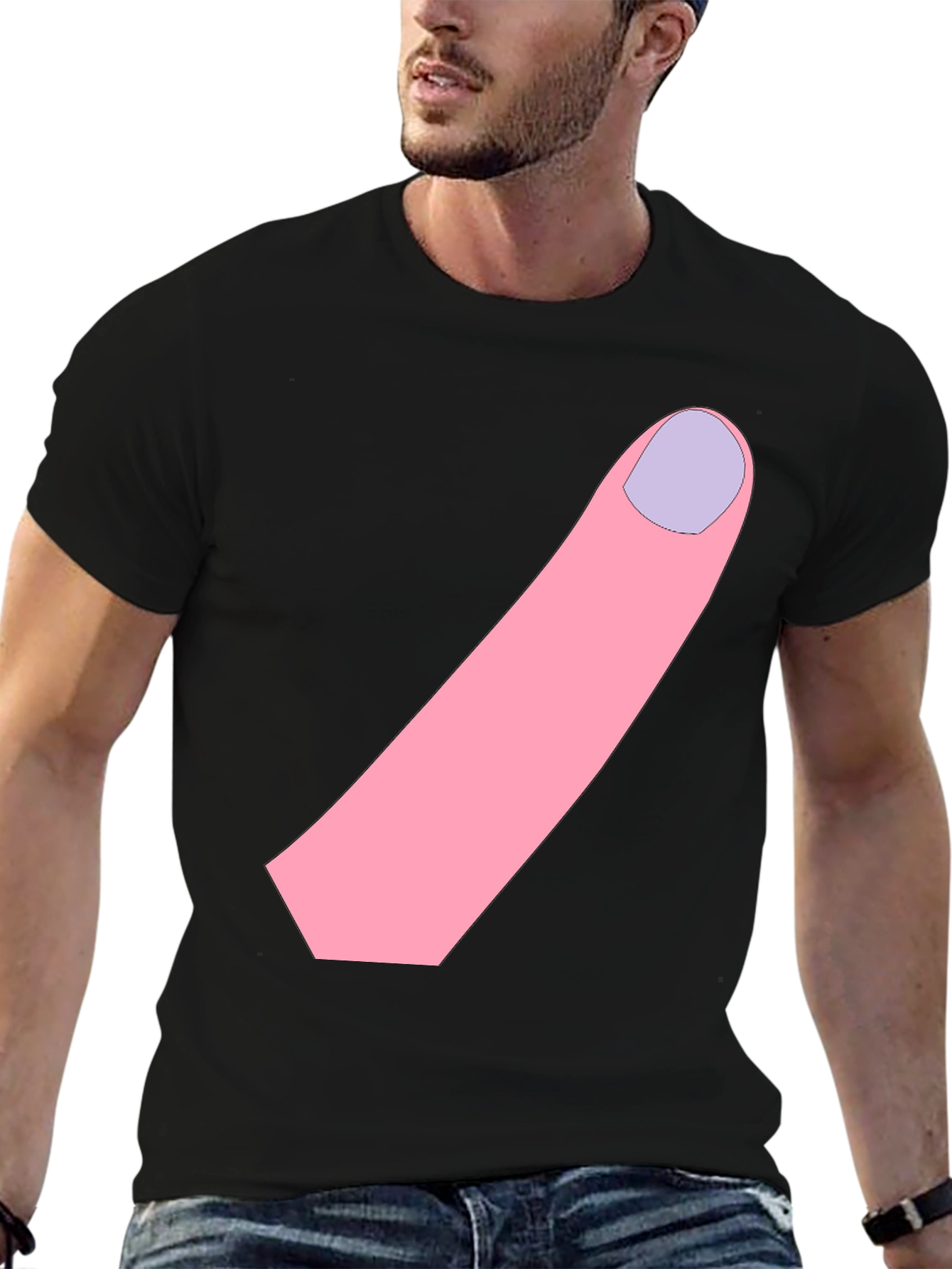 Funny Finger Graphic Black T-Shirt