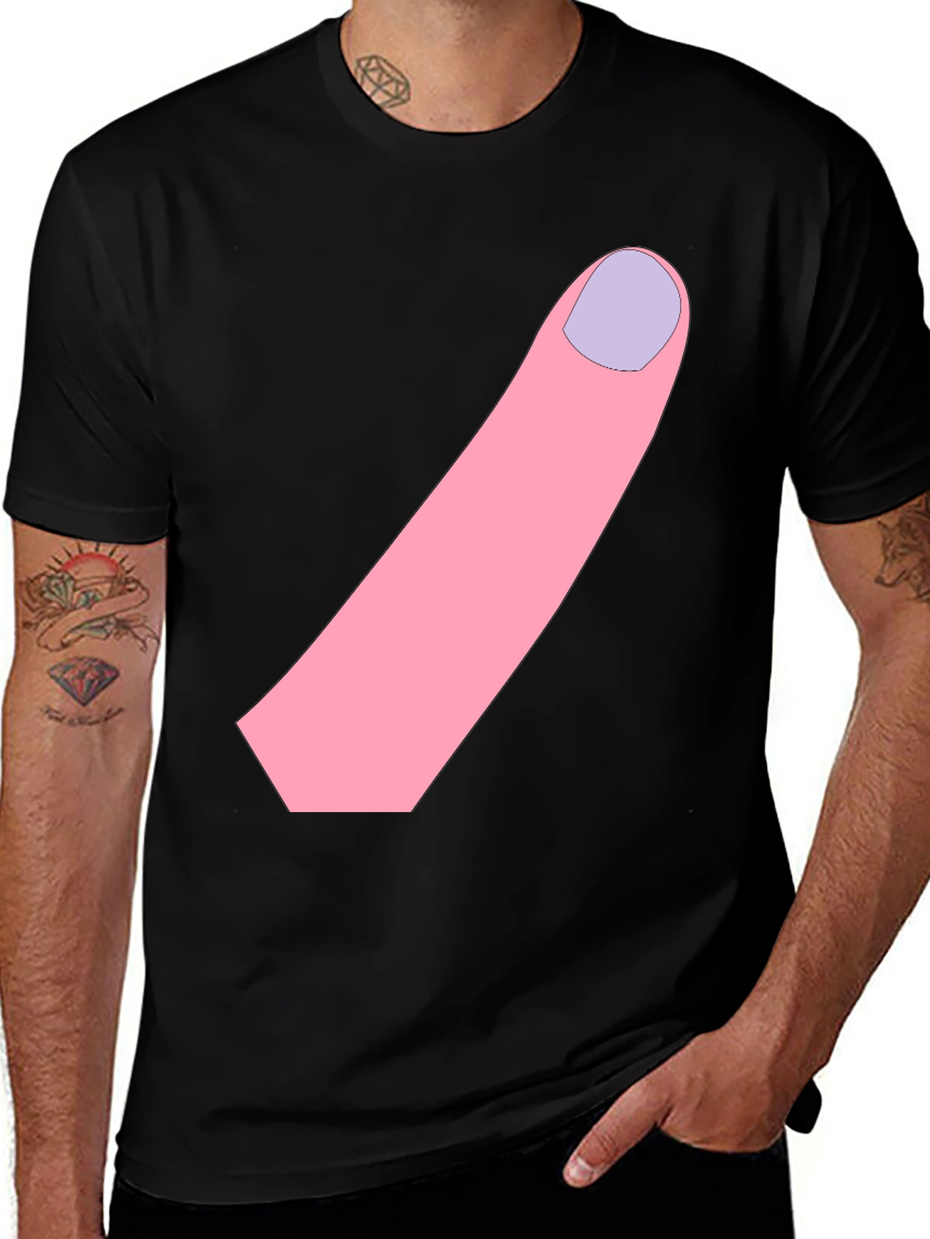 Funny Finger Graphic Black T-Shirt