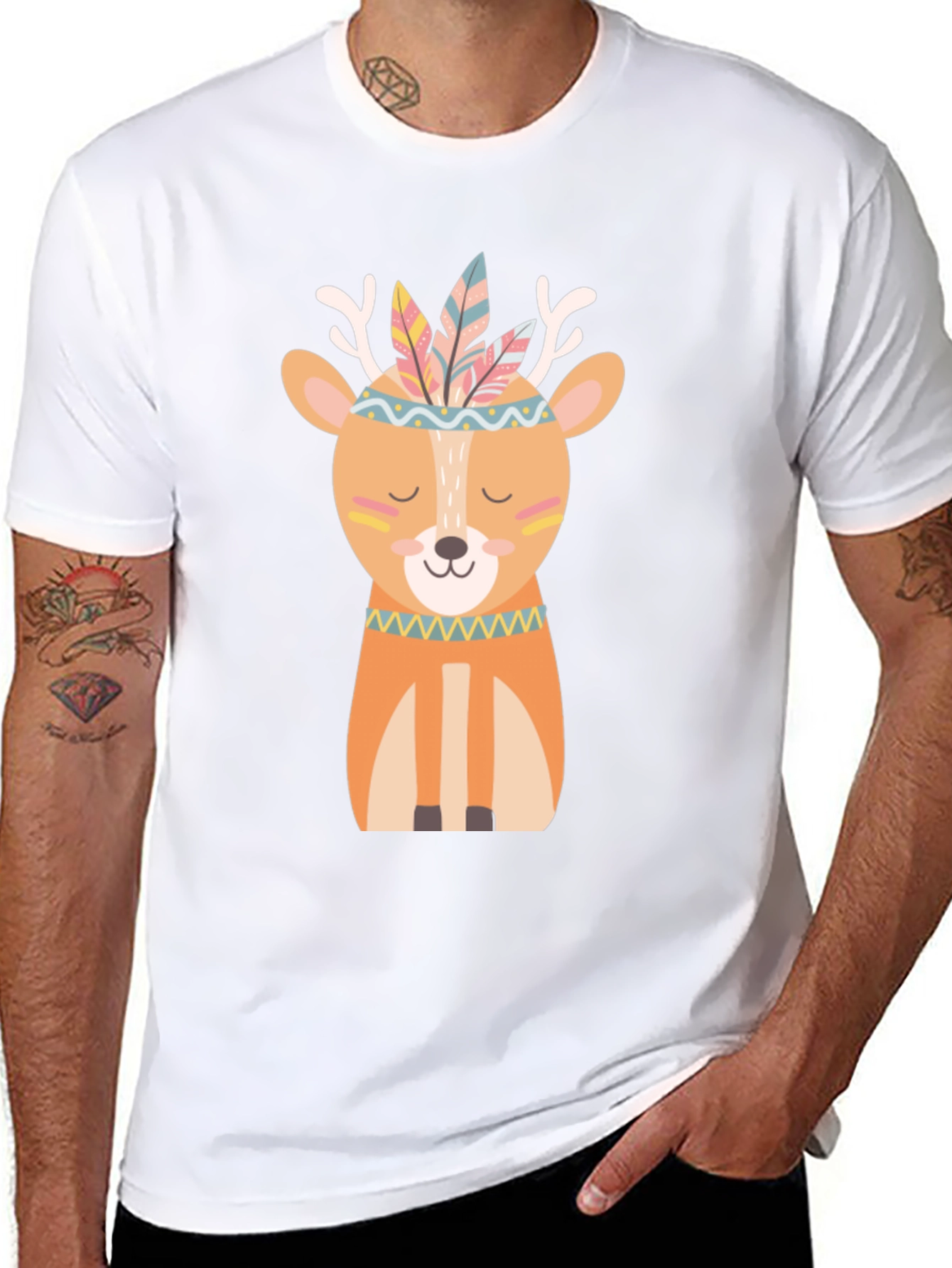 Deer with Feathers T-Shirt - Cute Cartoon Design