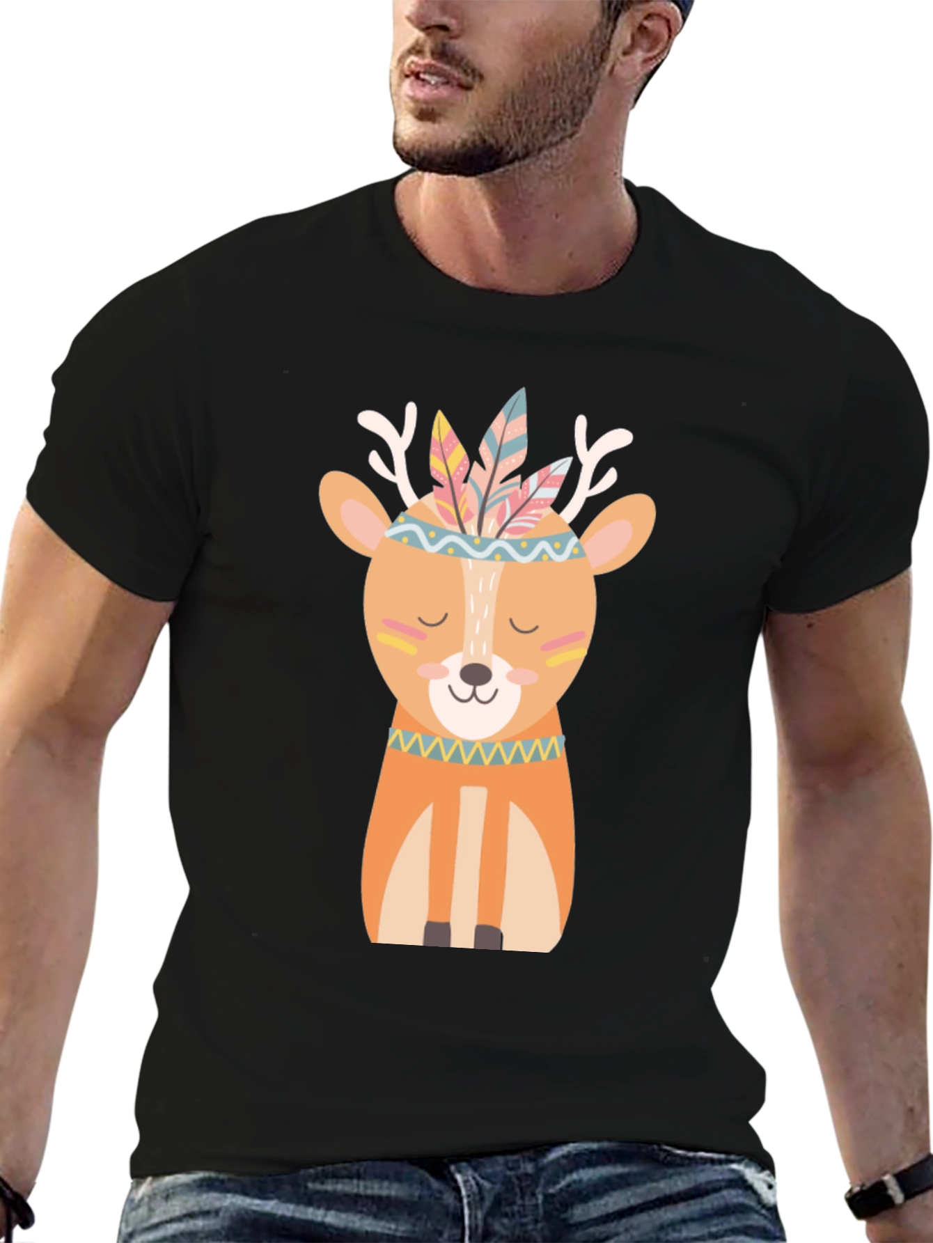 Deer with Feathers T-Shirt - Cute Cartoon Design