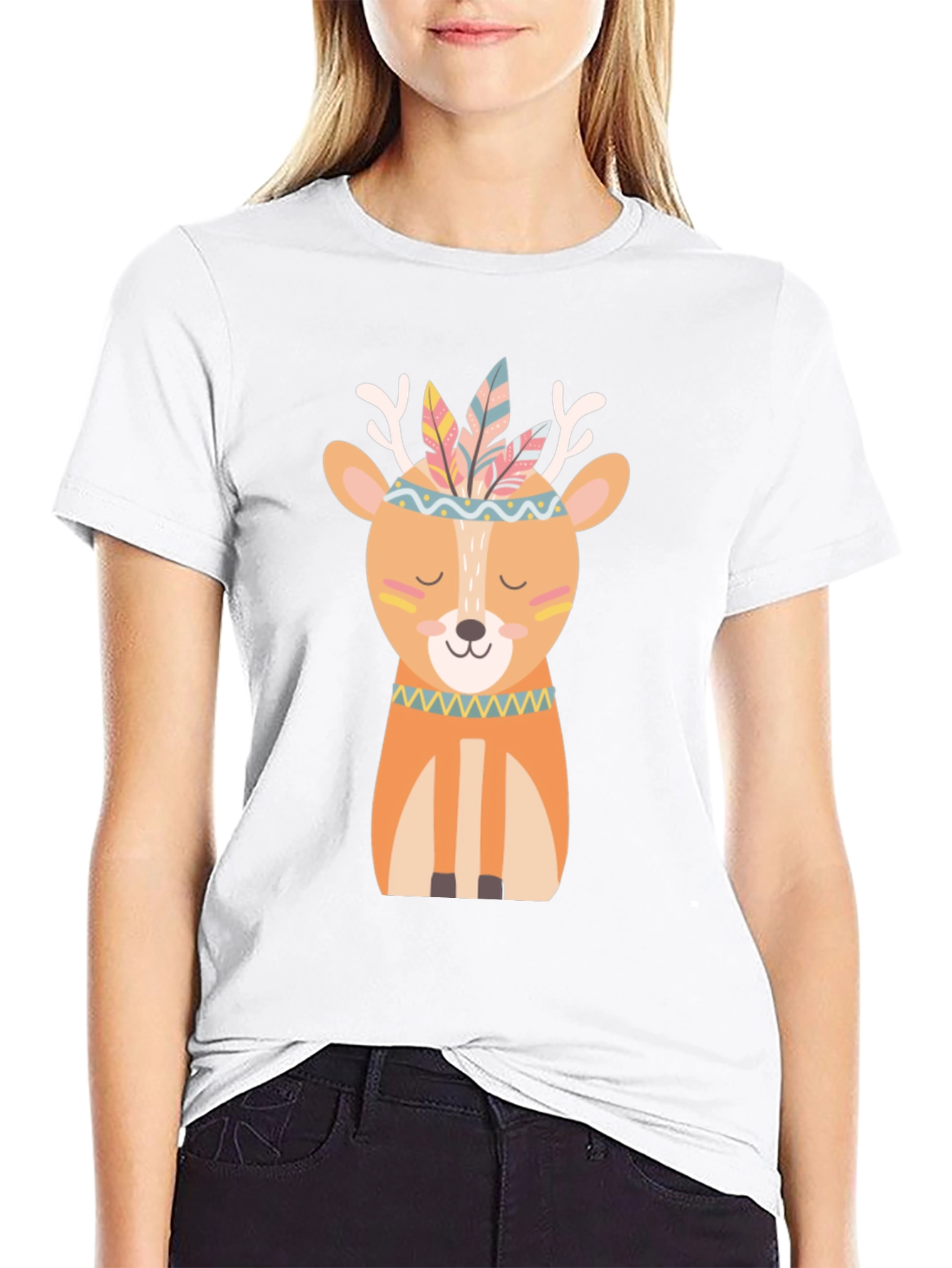 Deer with Feathers T-Shirt - Cute Cartoon Design
