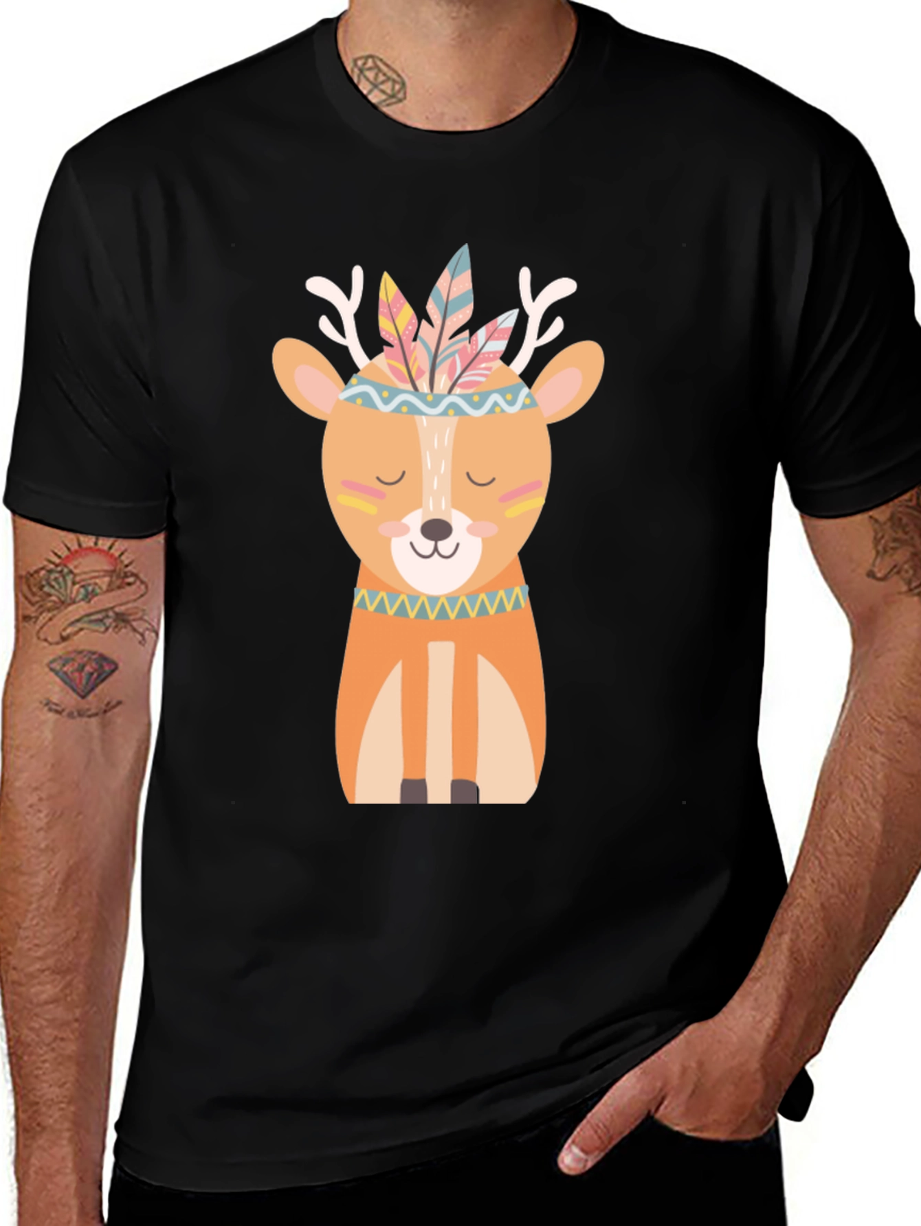 Deer with Feathers T-Shirt - Cute Cartoon Design