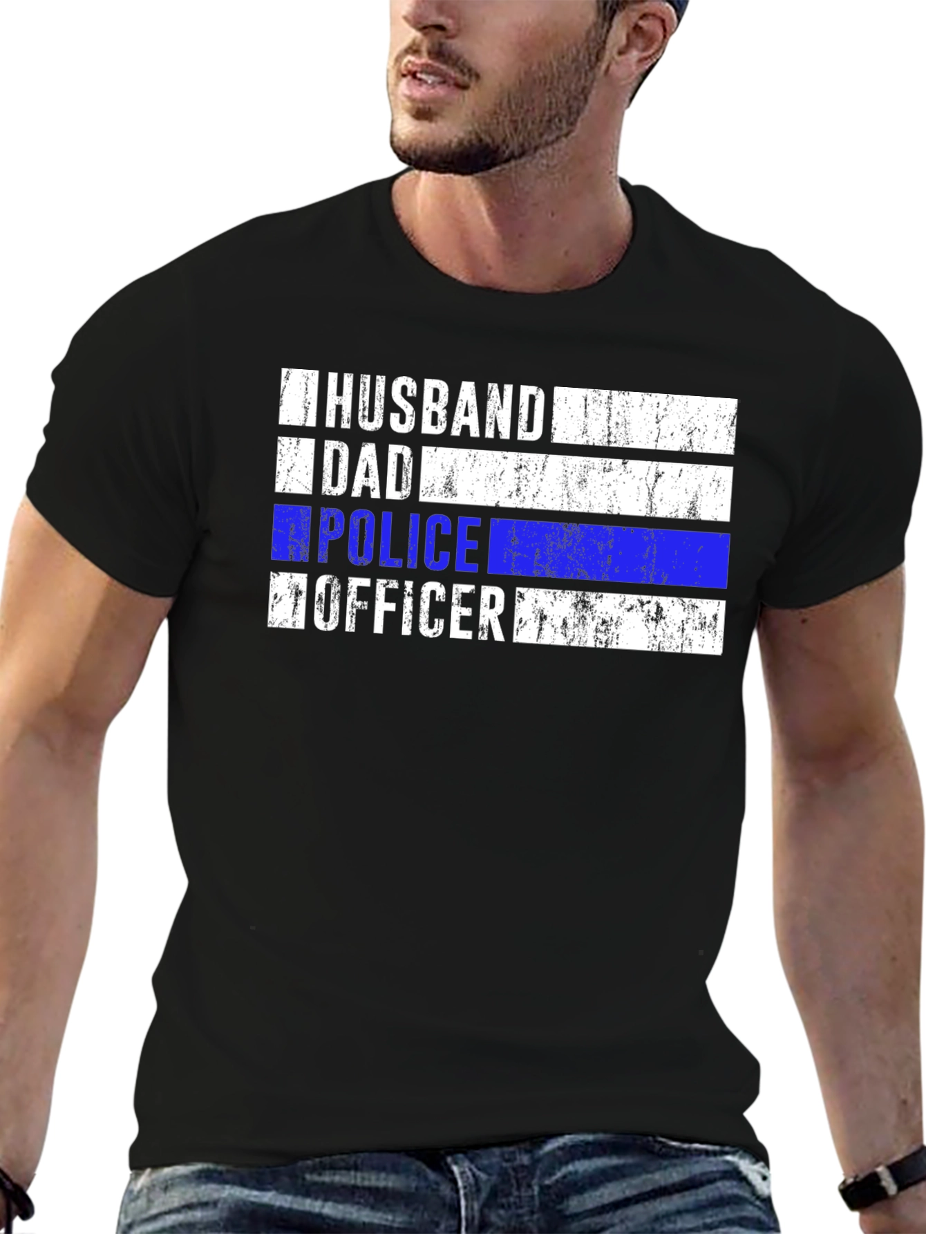 Husband Dad Police Officer Black T-Shirt