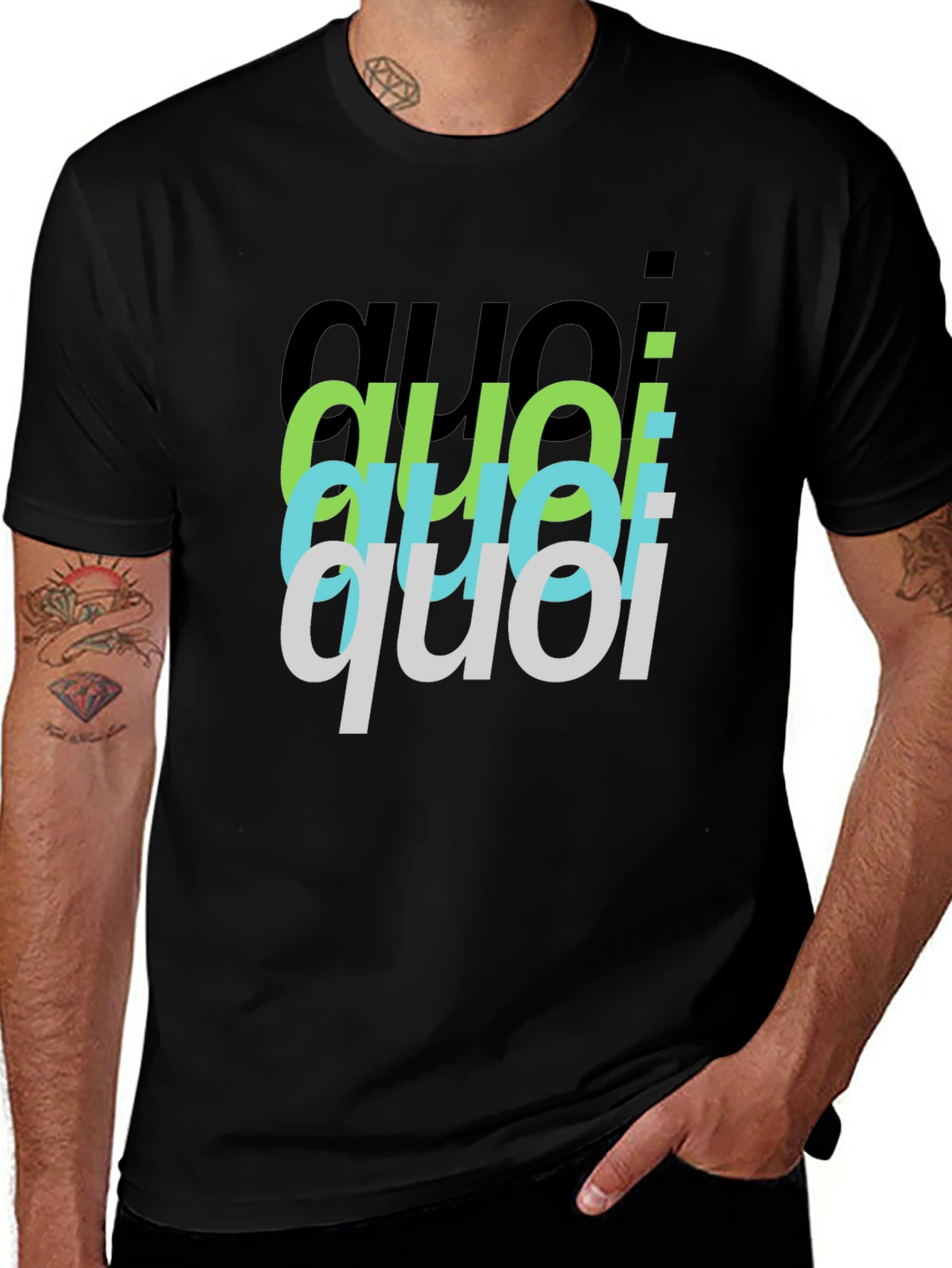 Quoi Stacked Graphic Black T-Shirt
