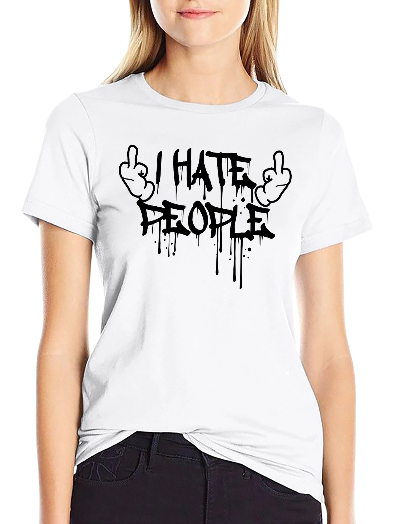 I Hate People Graphic T-Shirt - Black Crew Neck