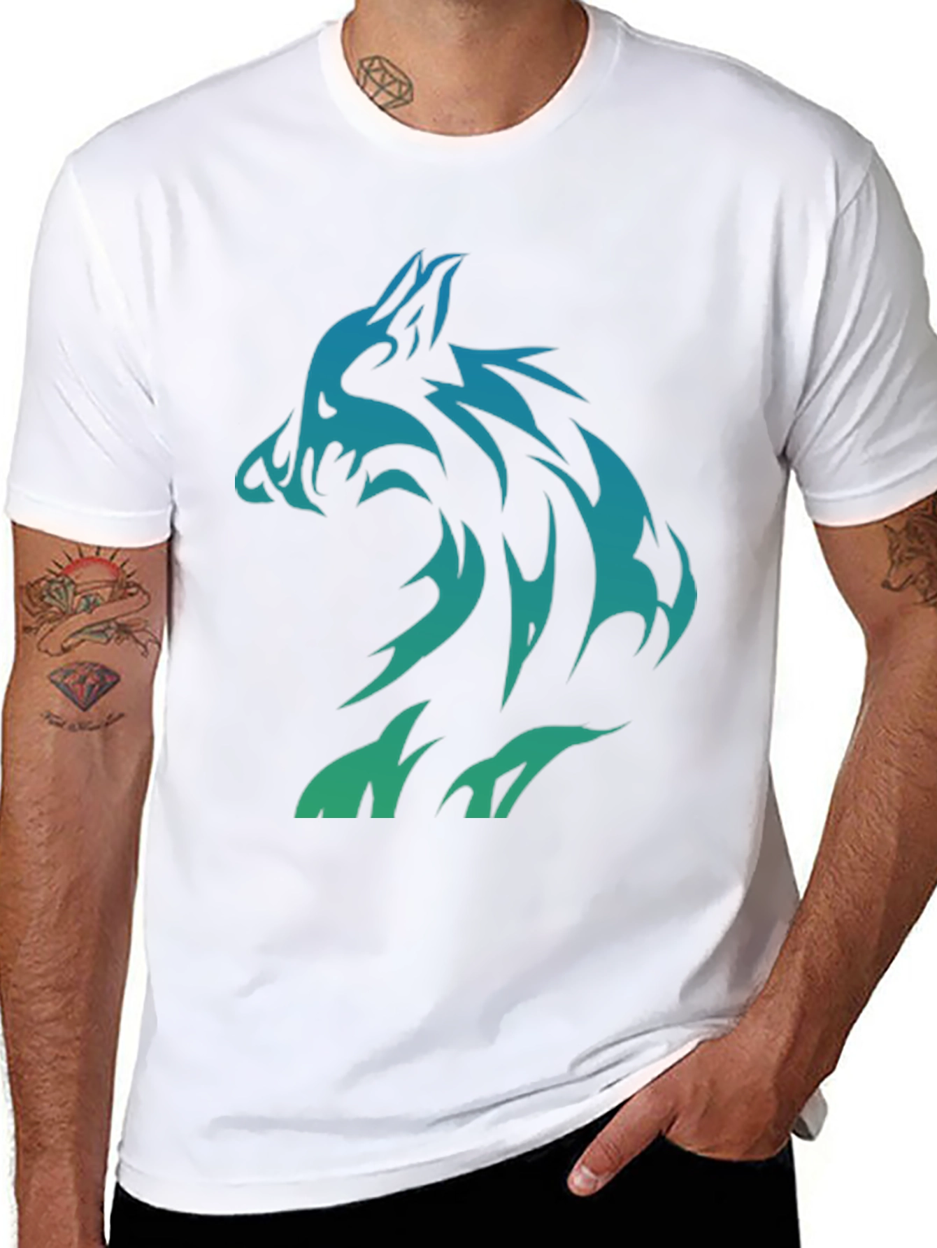 Tribal Wolf Graphic Tee - Mens Black T-Shirt