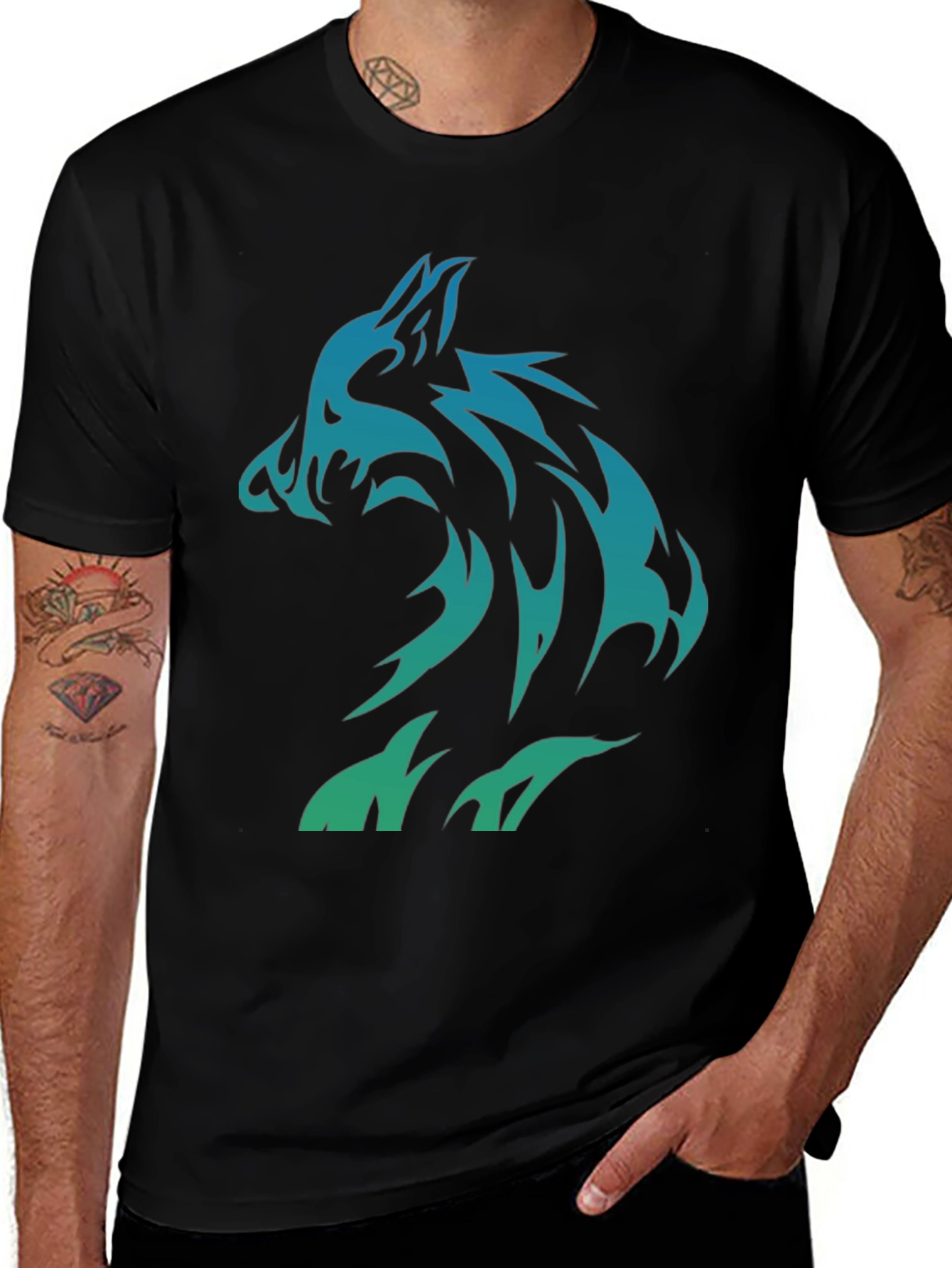 Tribal Wolf Graphic Tee - Mens Black T-Shirt