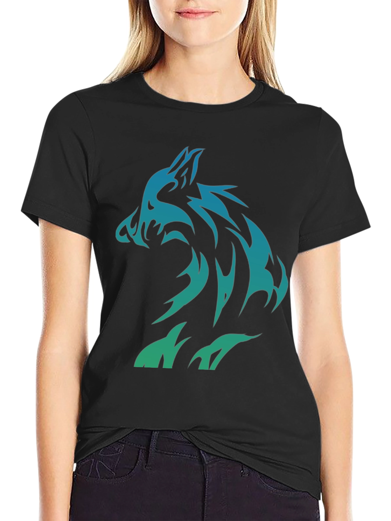 Tribal Wolf Graphic Tee - Mens Black T-Shirt