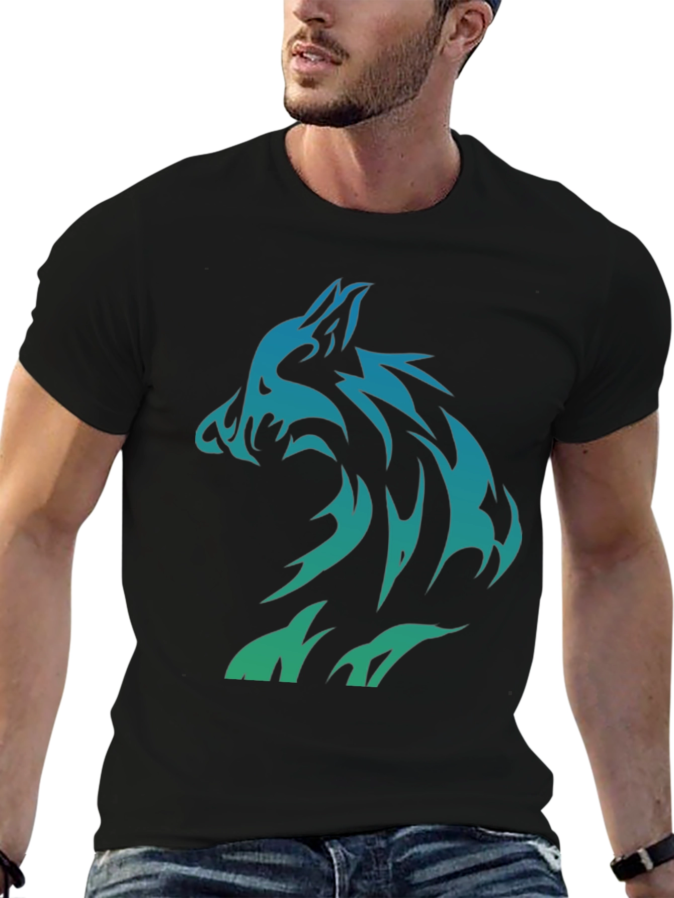 Tribal Wolf Graphic Tee - Mens Black T-Shirt