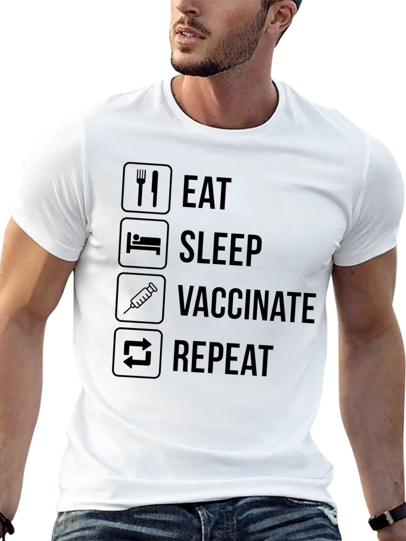 Eat Sleep Vaccinate Repeat Black T-Shirt
