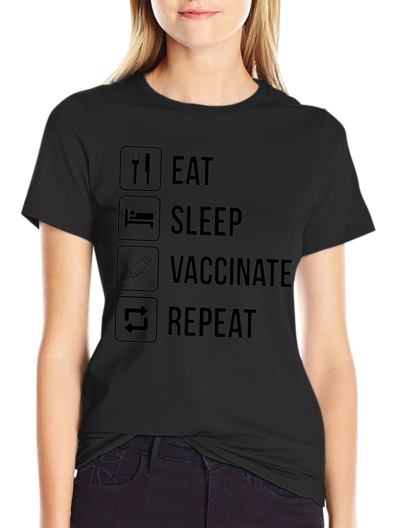 Eat Sleep Vaccinate Repeat Black T-Shirt