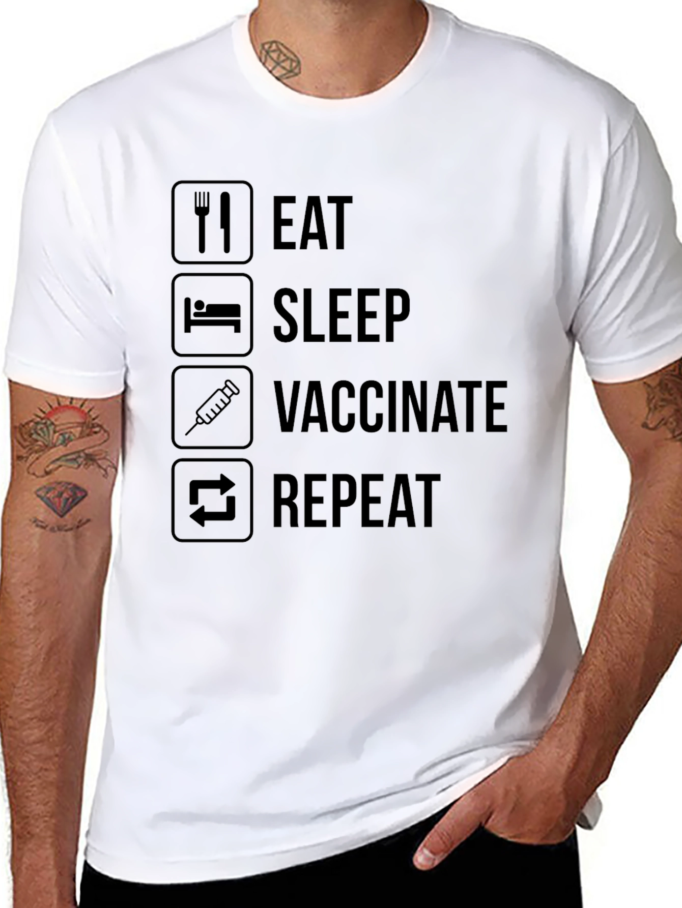 Eat Sleep Vaccinate Repeat Black T-Shirt