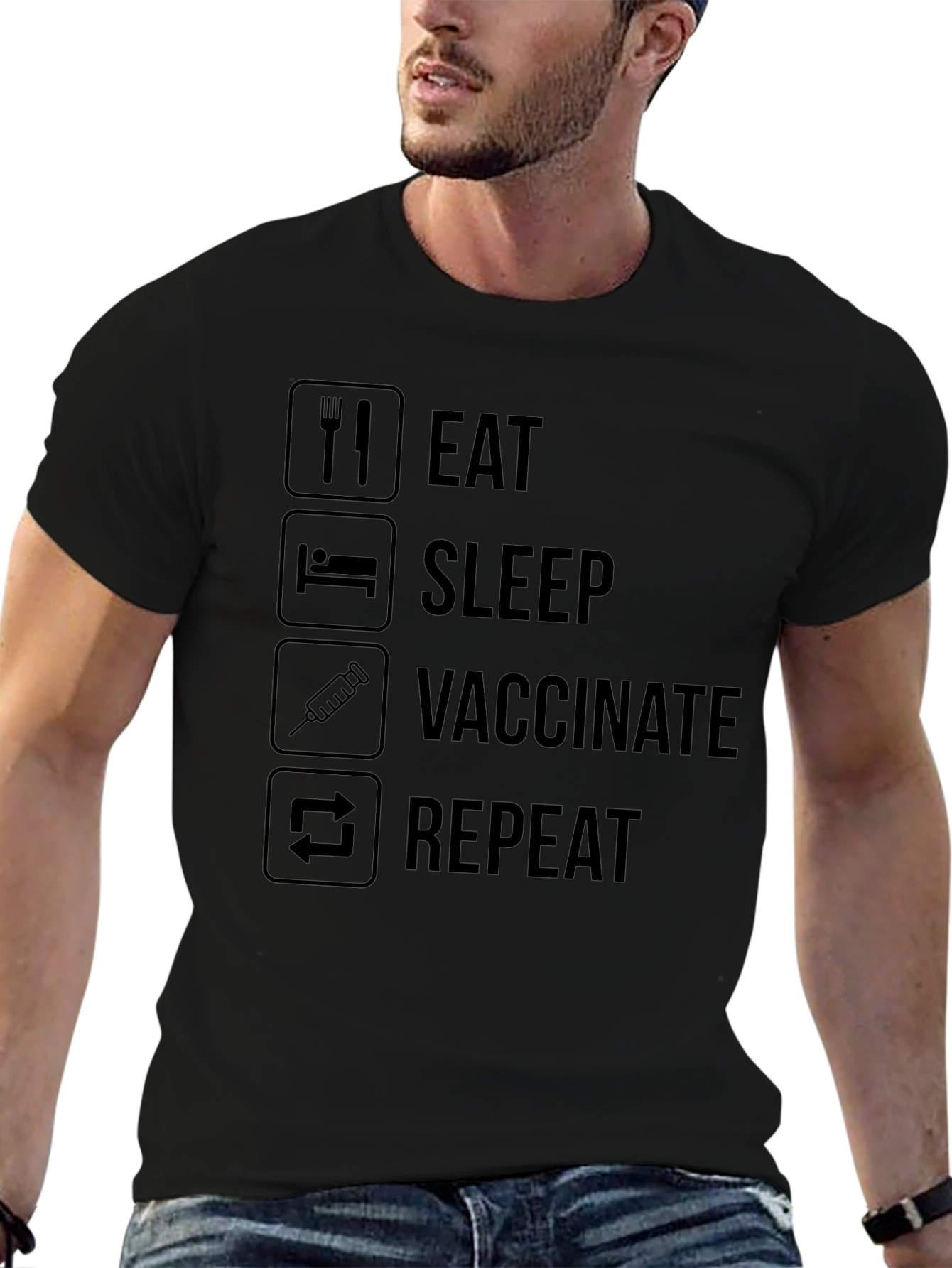 Eat Sleep Vaccinate Repeat Black T-Shirt