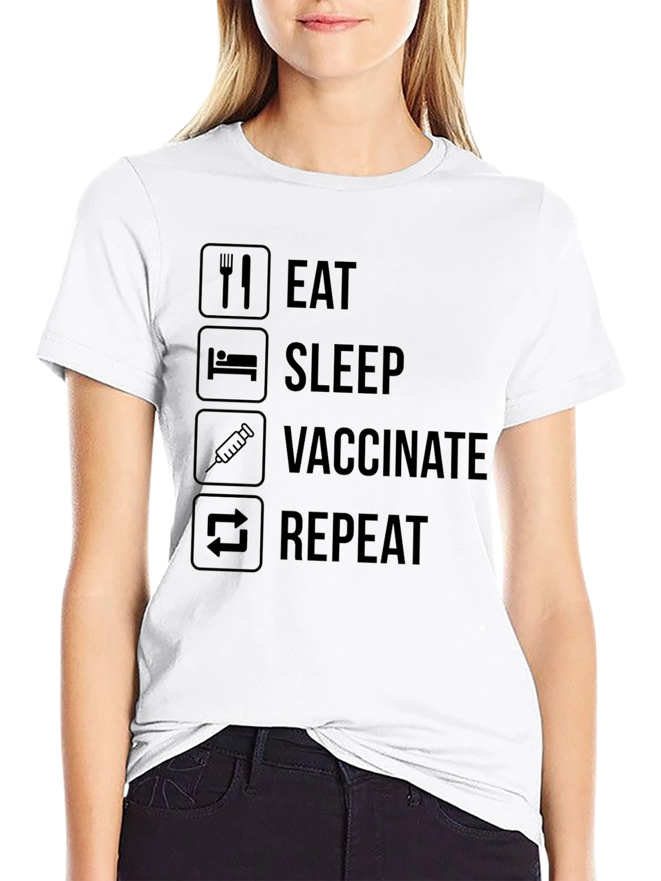 Eat Sleep Vaccinate Repeat Black T-Shirt