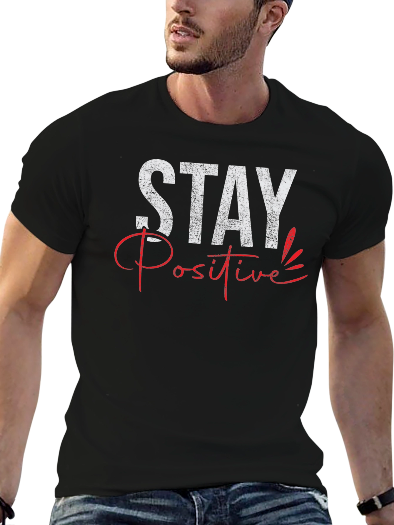 Stay Positive Graphic Print Crewneck T-Shirt
